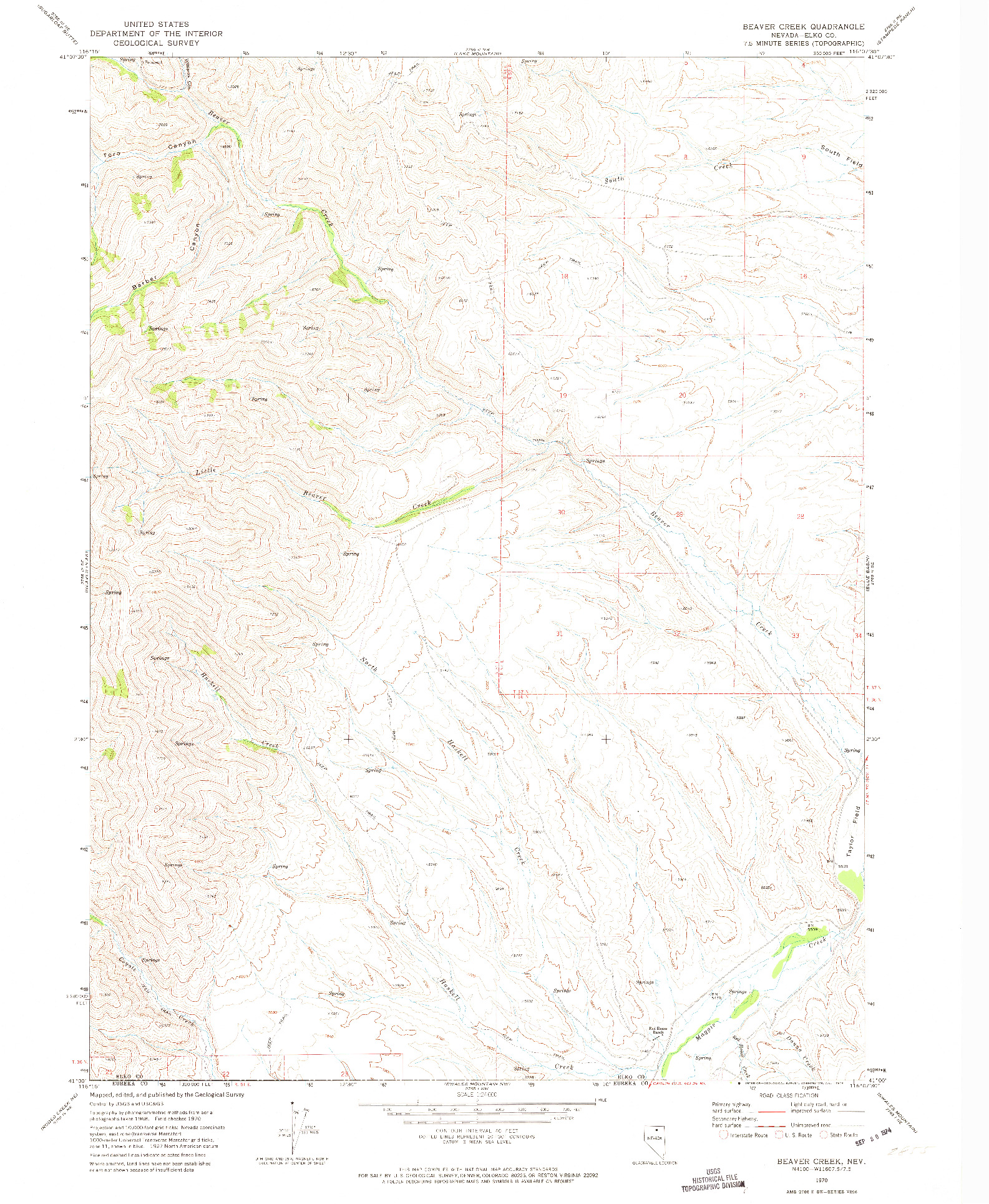 USGS 1:24000-SCALE QUADRANGLE FOR BEAVER CREEK, NV 1970