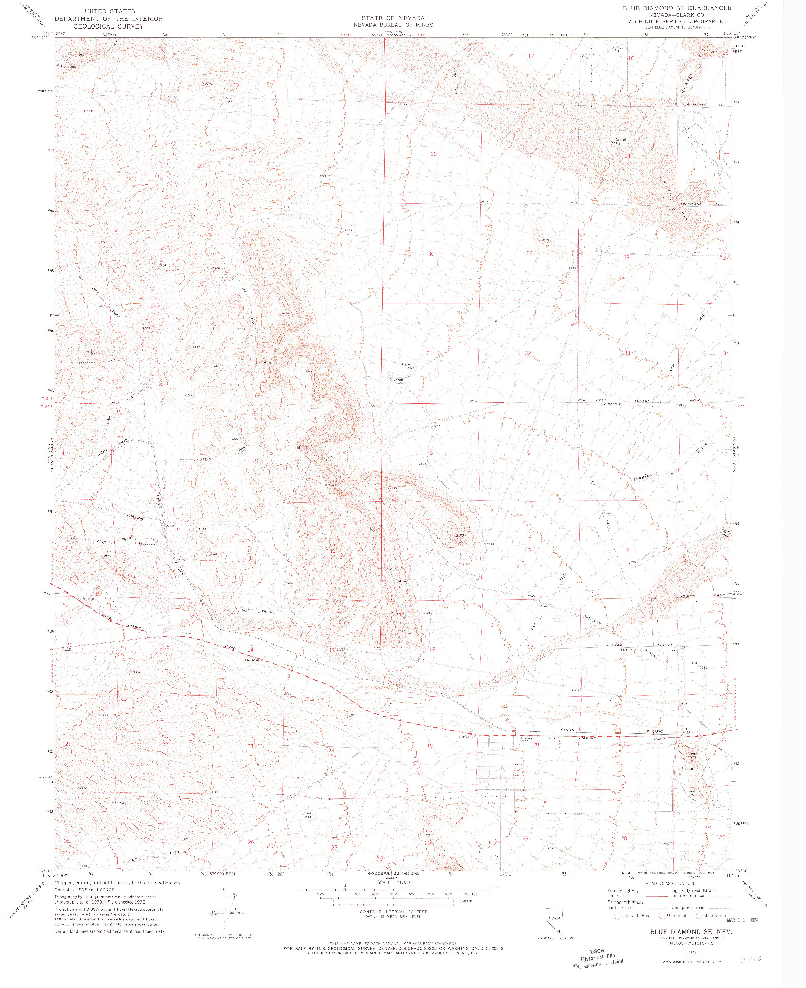 USGS 1:24000-SCALE QUADRANGLE FOR BLUE DIAMOND SE, NV 1972