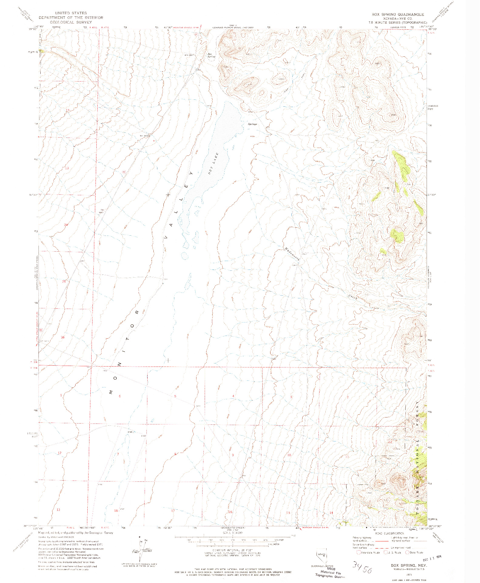 USGS 1:24000-SCALE QUADRANGLE FOR BOX SPRING, NV 1971