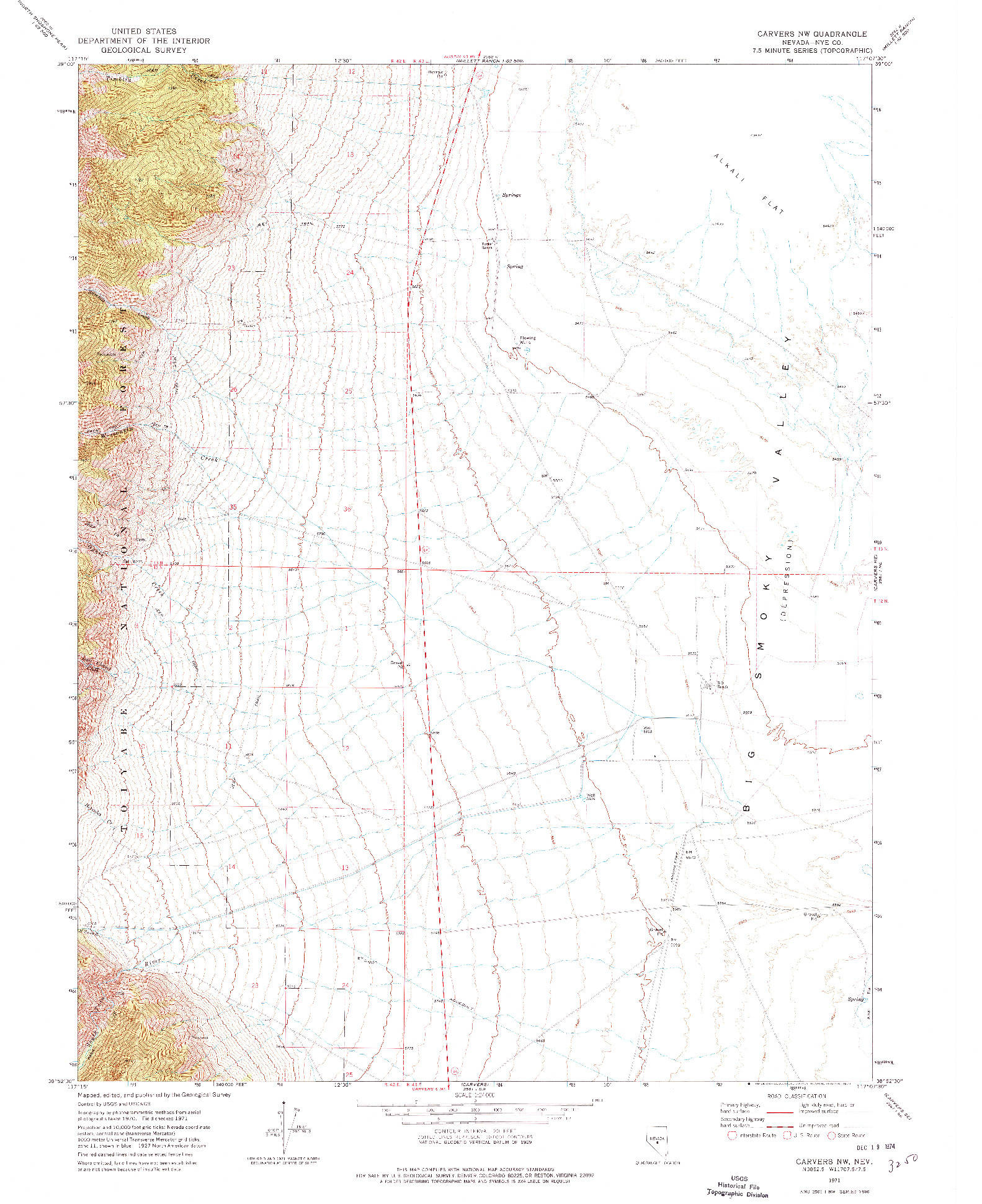 USGS 1:24000-SCALE QUADRANGLE FOR CARVERS NW, NV 1971