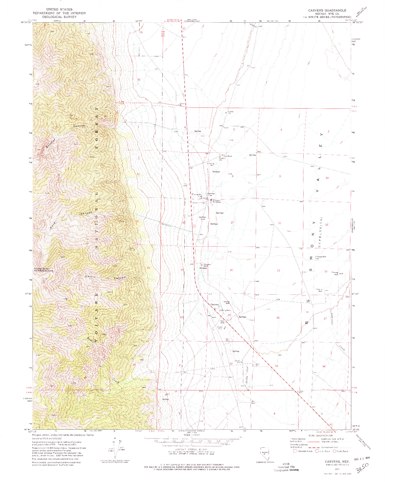 USGS 1:24000-SCALE QUADRANGLE FOR CARVERS, NV 1971