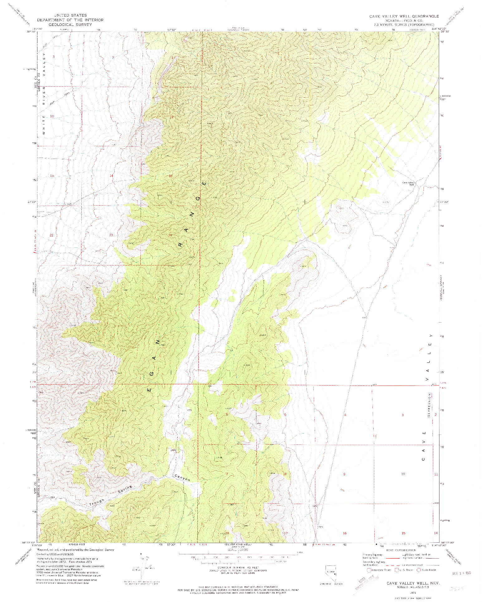 USGS 1:24000-SCALE QUADRANGLE FOR CAVE VALLEY WELL, NV 1971
