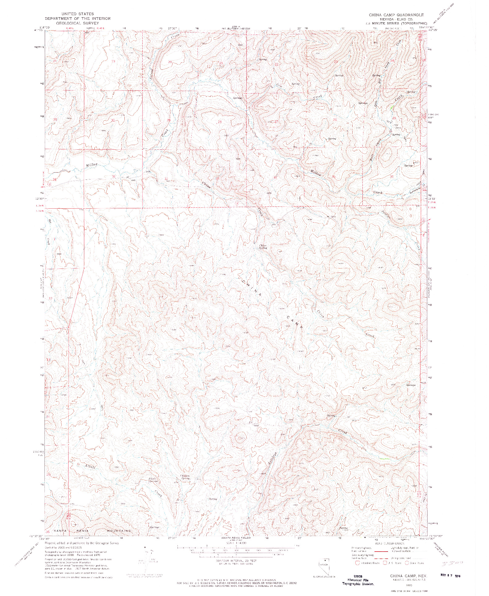 USGS 1:24000-SCALE QUADRANGLE FOR CHINA CAMP, NV 1970