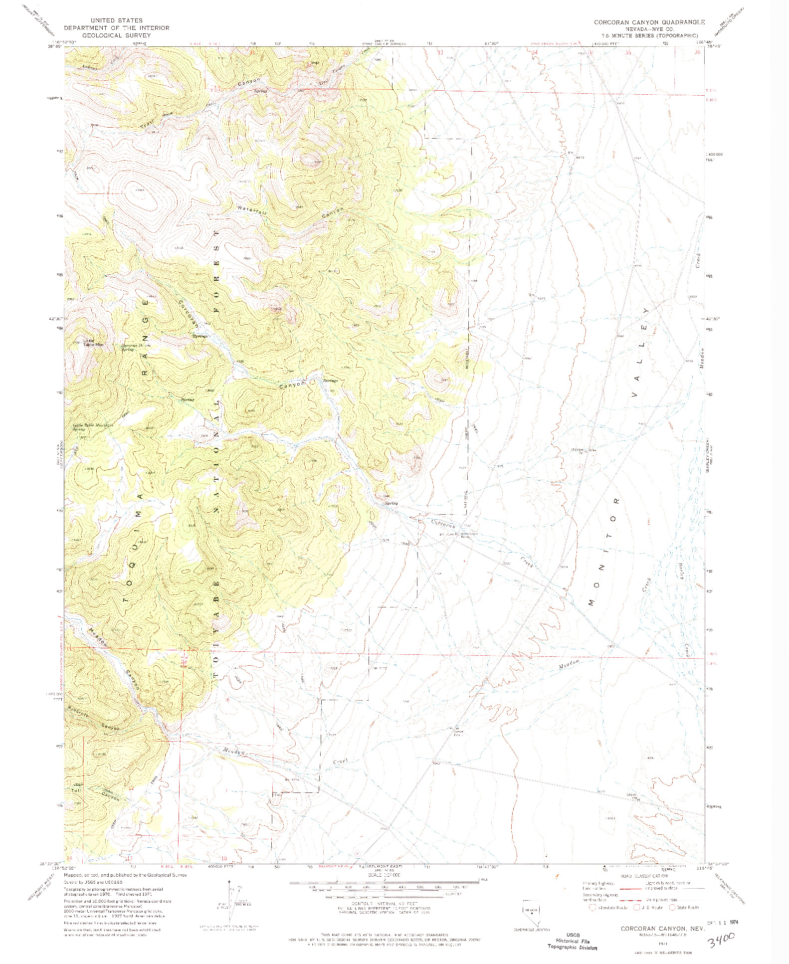 USGS 1:24000-SCALE QUADRANGLE FOR CORCORAN CANYON, NV 1971