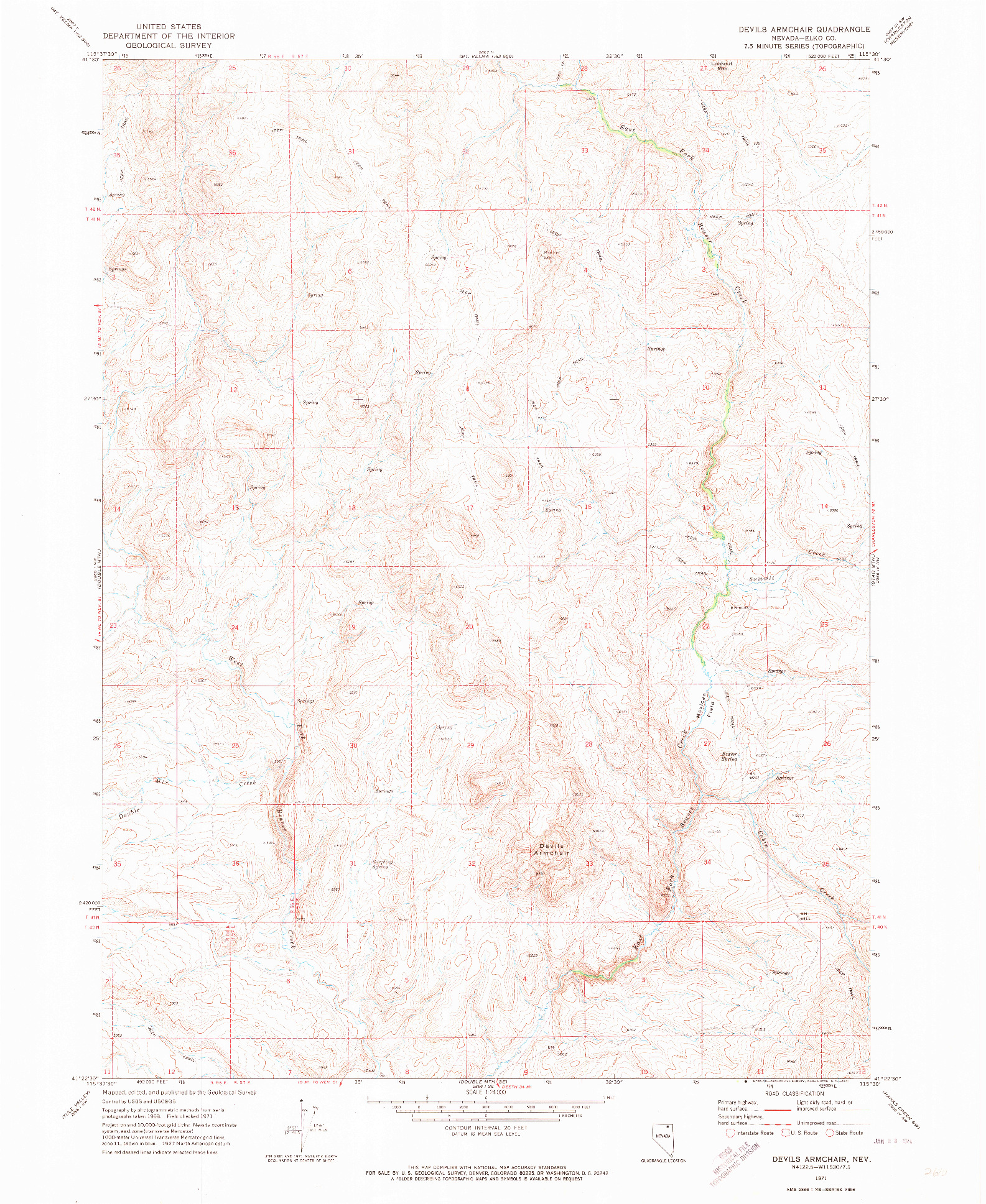 USGS 1:24000-SCALE QUADRANGLE FOR DEVILS ARMCHAIR, NV 1971