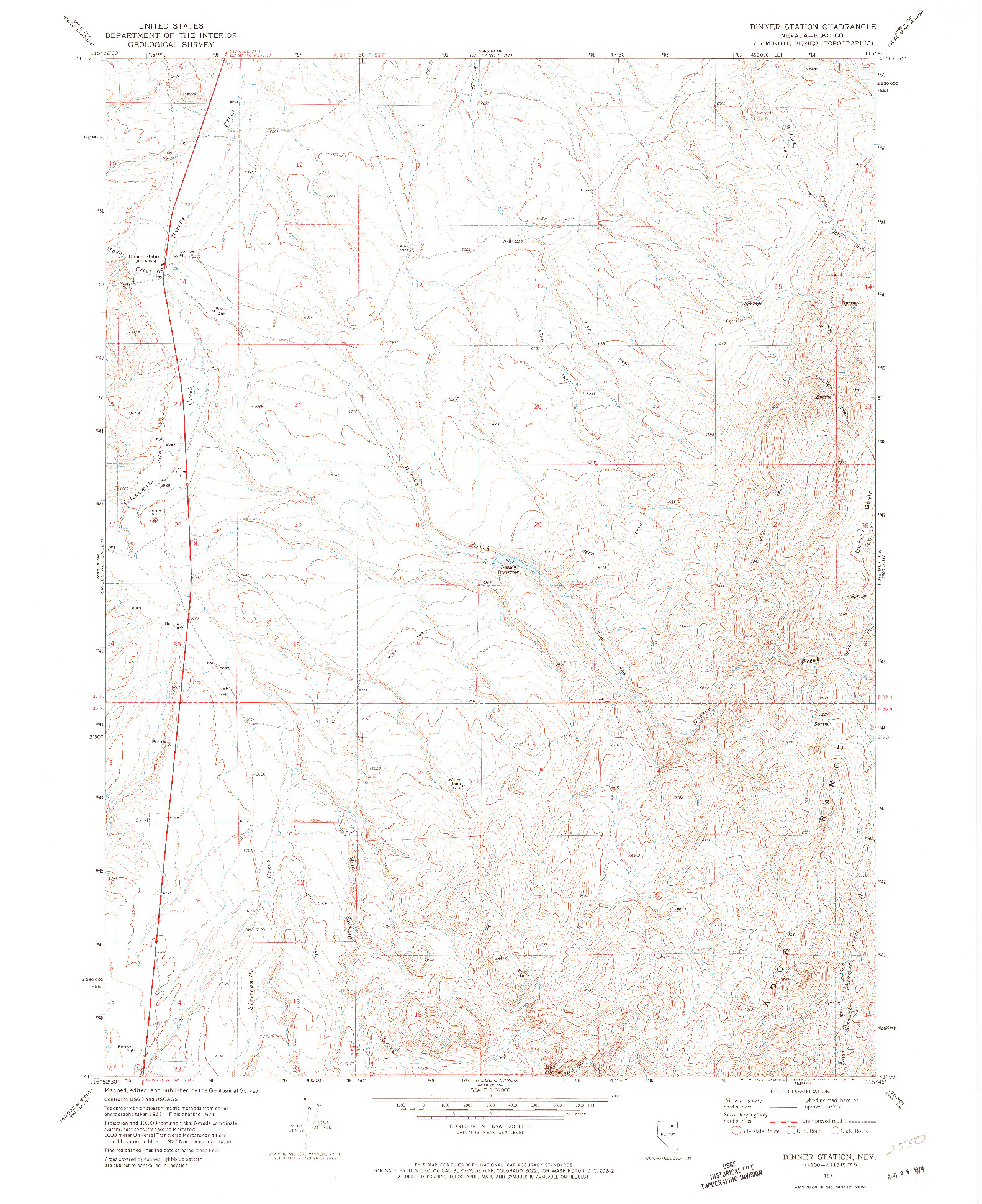 USGS 1:24000-SCALE QUADRANGLE FOR DINNER STATION, NV 1971