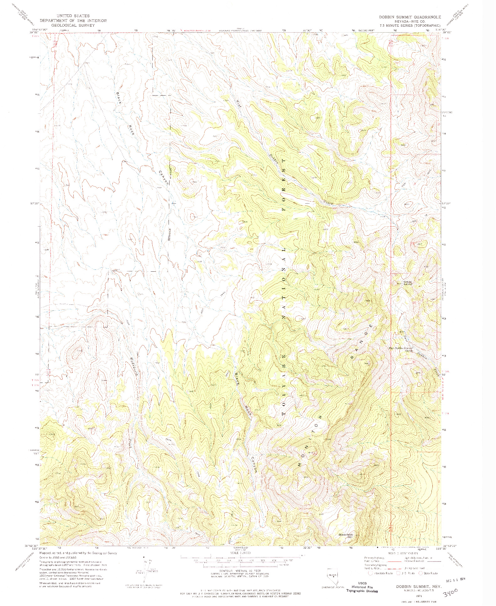 USGS 1:24000-SCALE QUADRANGLE FOR DOBBIN SUMMIT, NV 1971