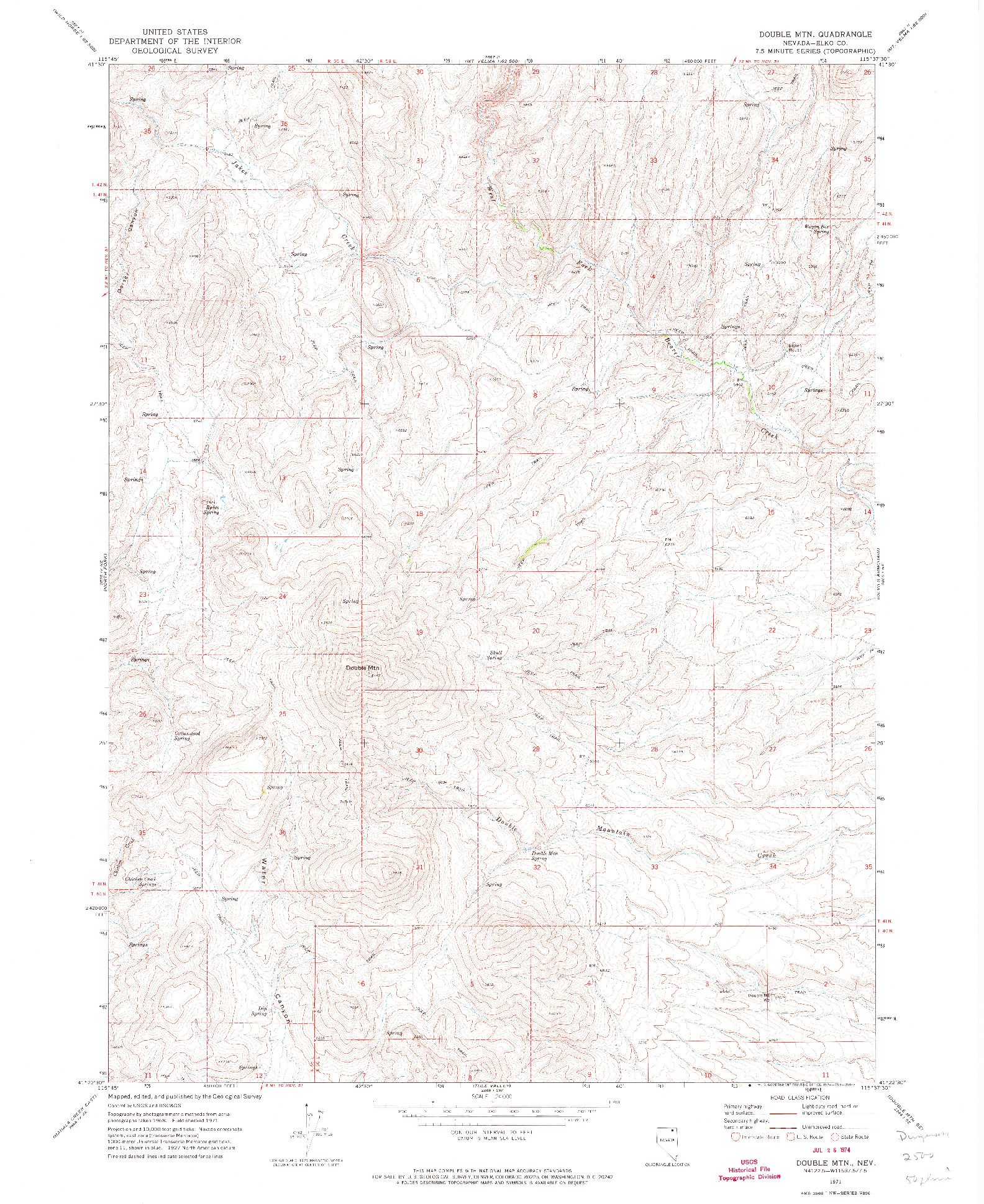 USGS 1:24000-SCALE QUADRANGLE FOR DOUBLE MTN, NV 1971