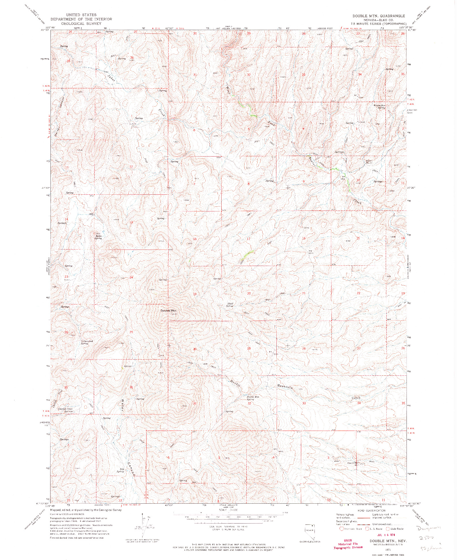 USGS 1:24000-SCALE QUADRANGLE FOR DOUBLE MTN, NV 1971