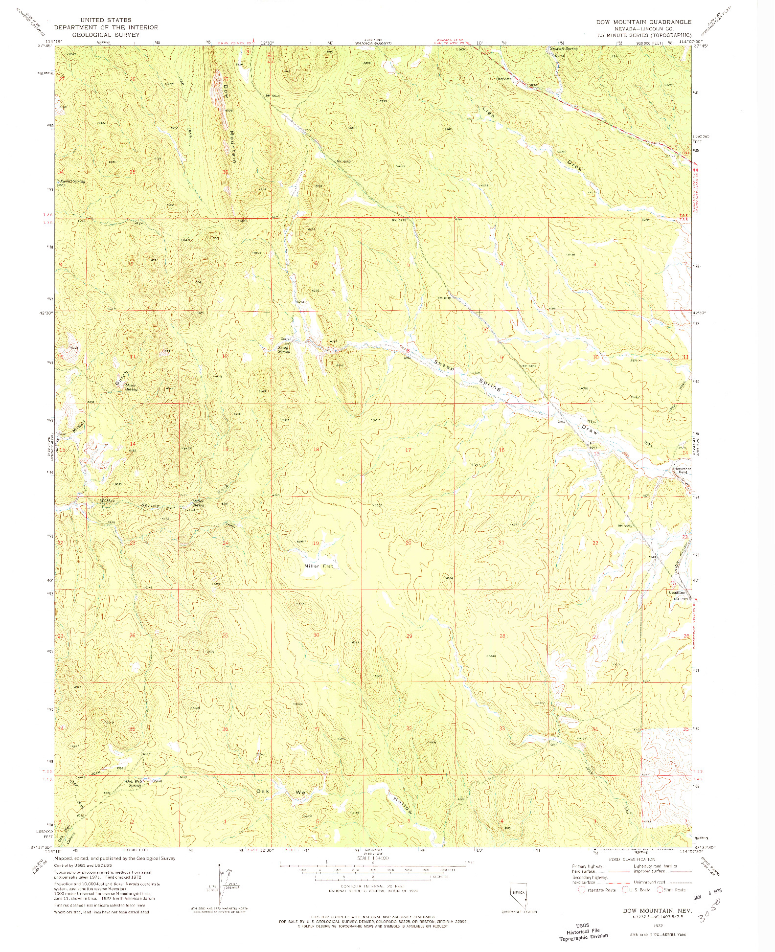 USGS 1:24000-SCALE QUADRANGLE FOR DOW MOUNTAIN, NV 1972