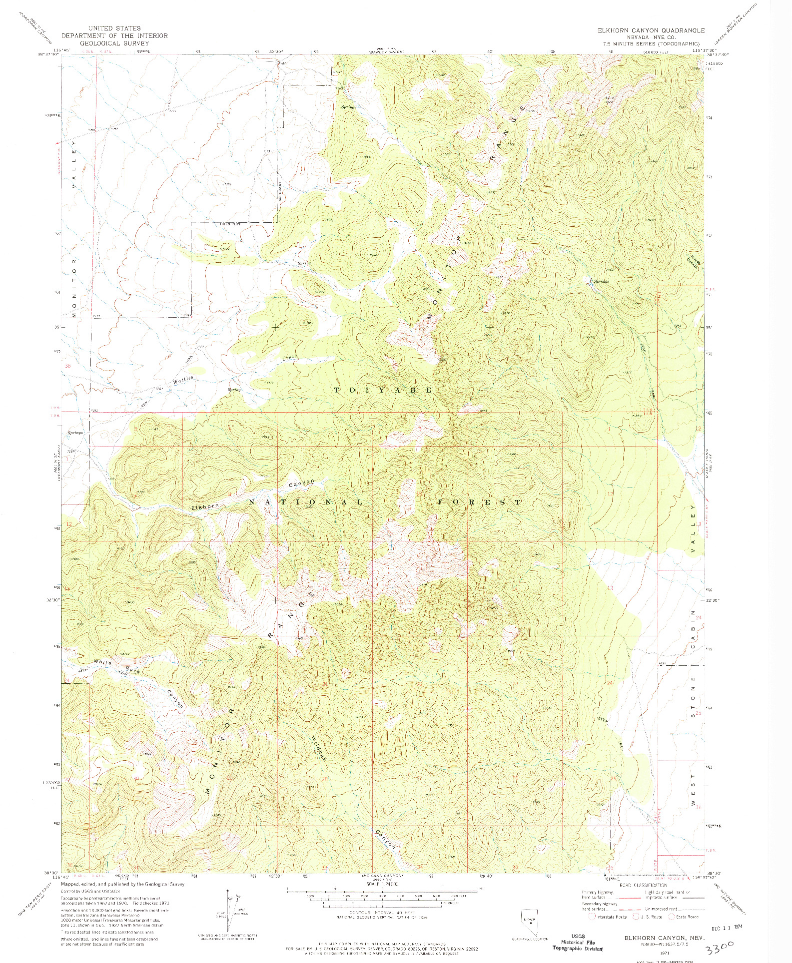 USGS 1:24000-SCALE QUADRANGLE FOR ELKHORN CANYON, NV 1971