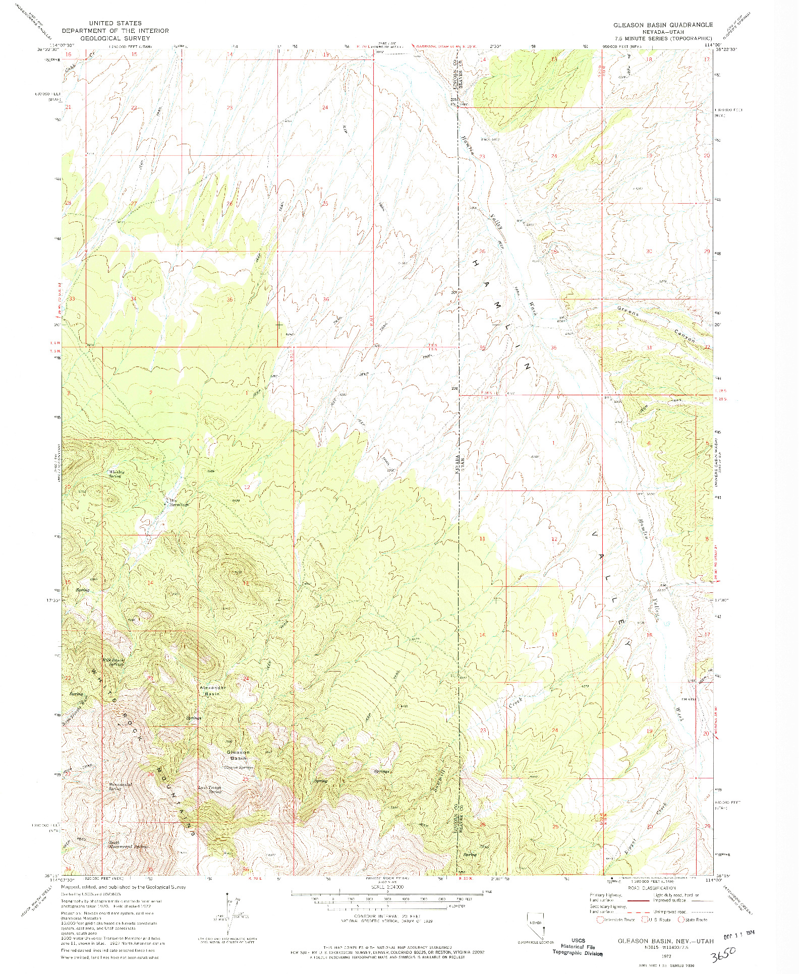 USGS 1:24000-SCALE QUADRANGLE FOR GLEASON BASIN, NV 1972