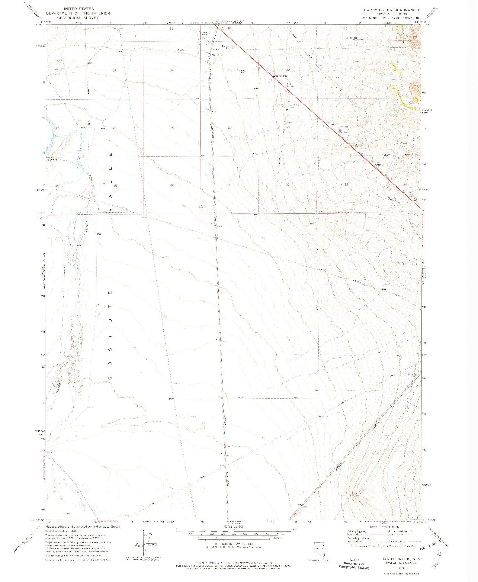 USGS 1:24000-SCALE QUADRANGLE FOR HARDY CREEK, NV 1971