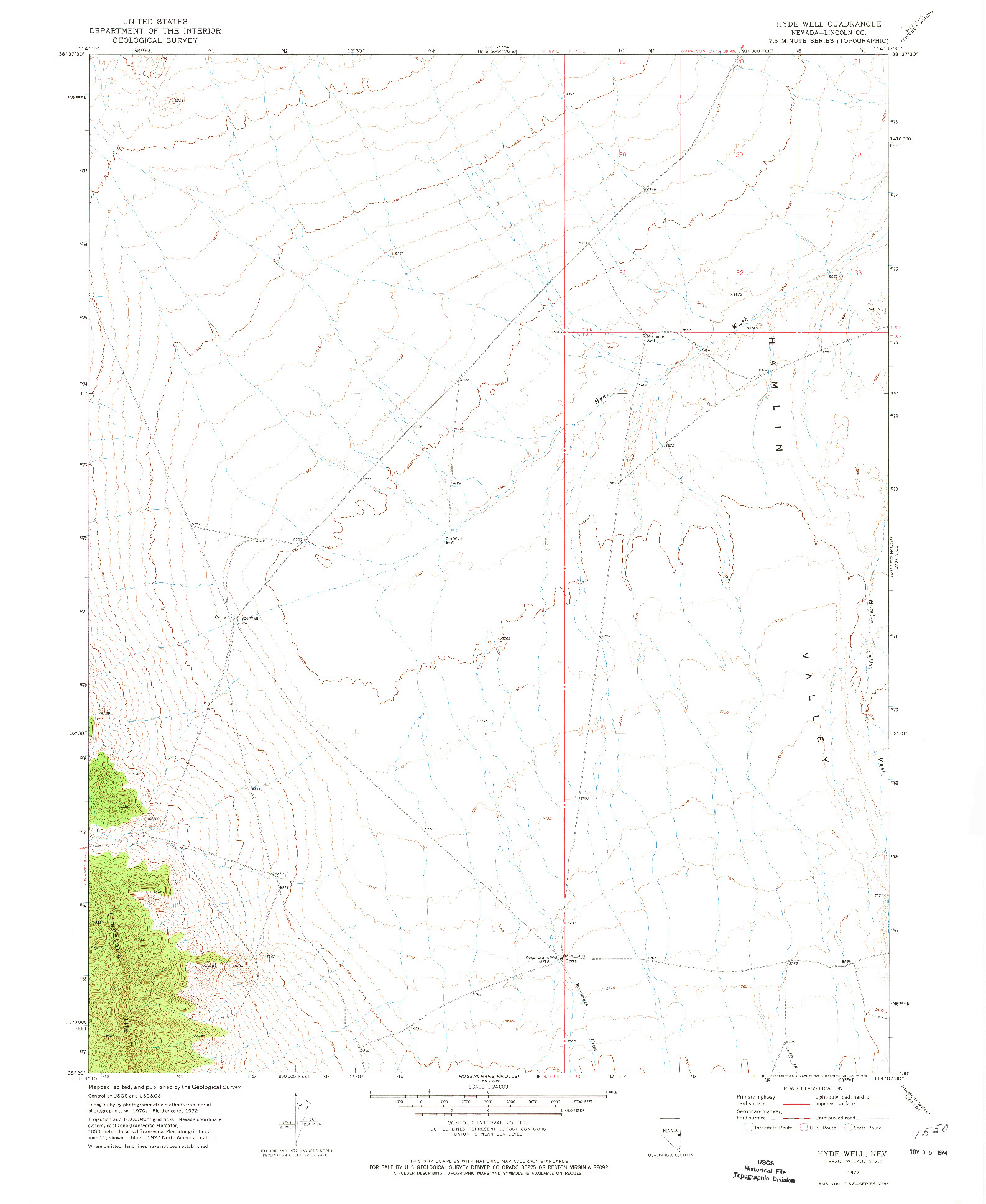 USGS 1:24000-SCALE QUADRANGLE FOR HYDE WELL, NV 1972
