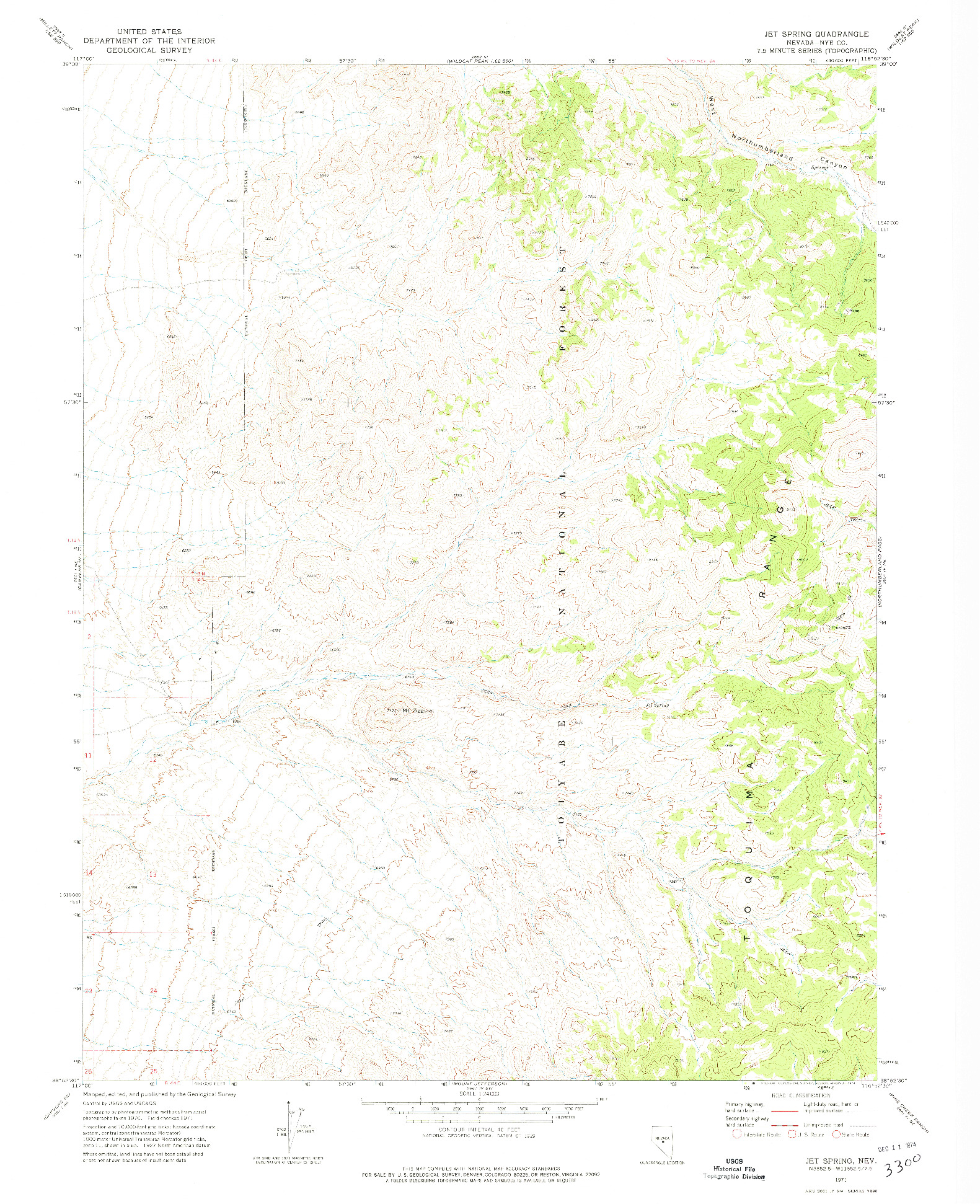 USGS 1:24000-SCALE QUADRANGLE FOR JET SPRING, NV 1971