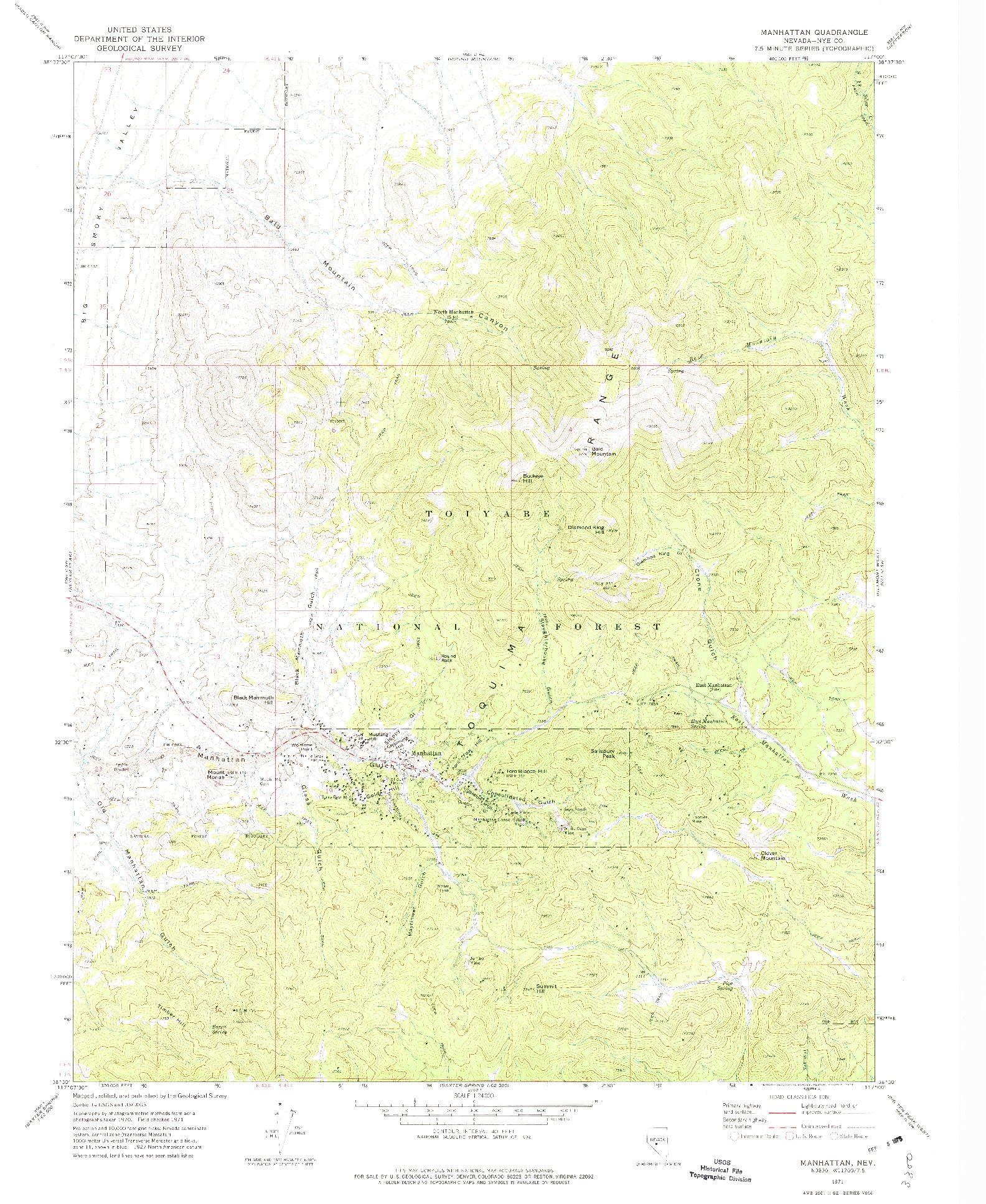 USGS 1:24000-SCALE QUADRANGLE FOR MANHATTAN, NV 1971