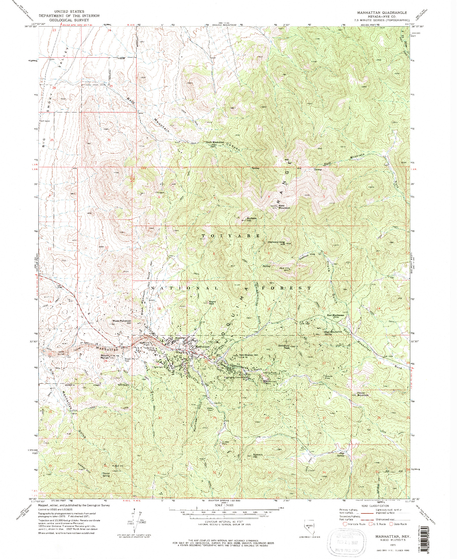 USGS 1:24000-SCALE QUADRANGLE FOR MANHATTAN, NV 1971