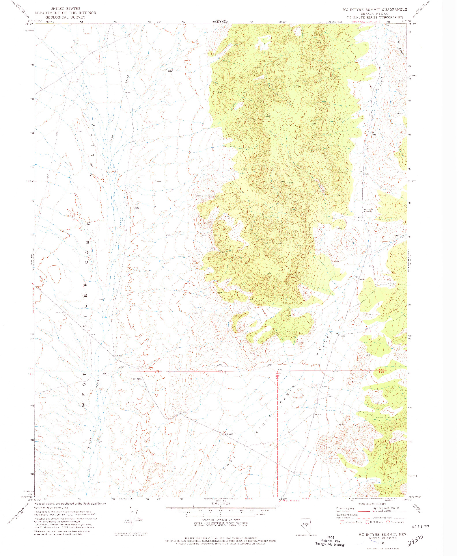 USGS 1:24000-SCALE QUADRANGLE FOR MCINTYRE SUMMIT, NV 1971