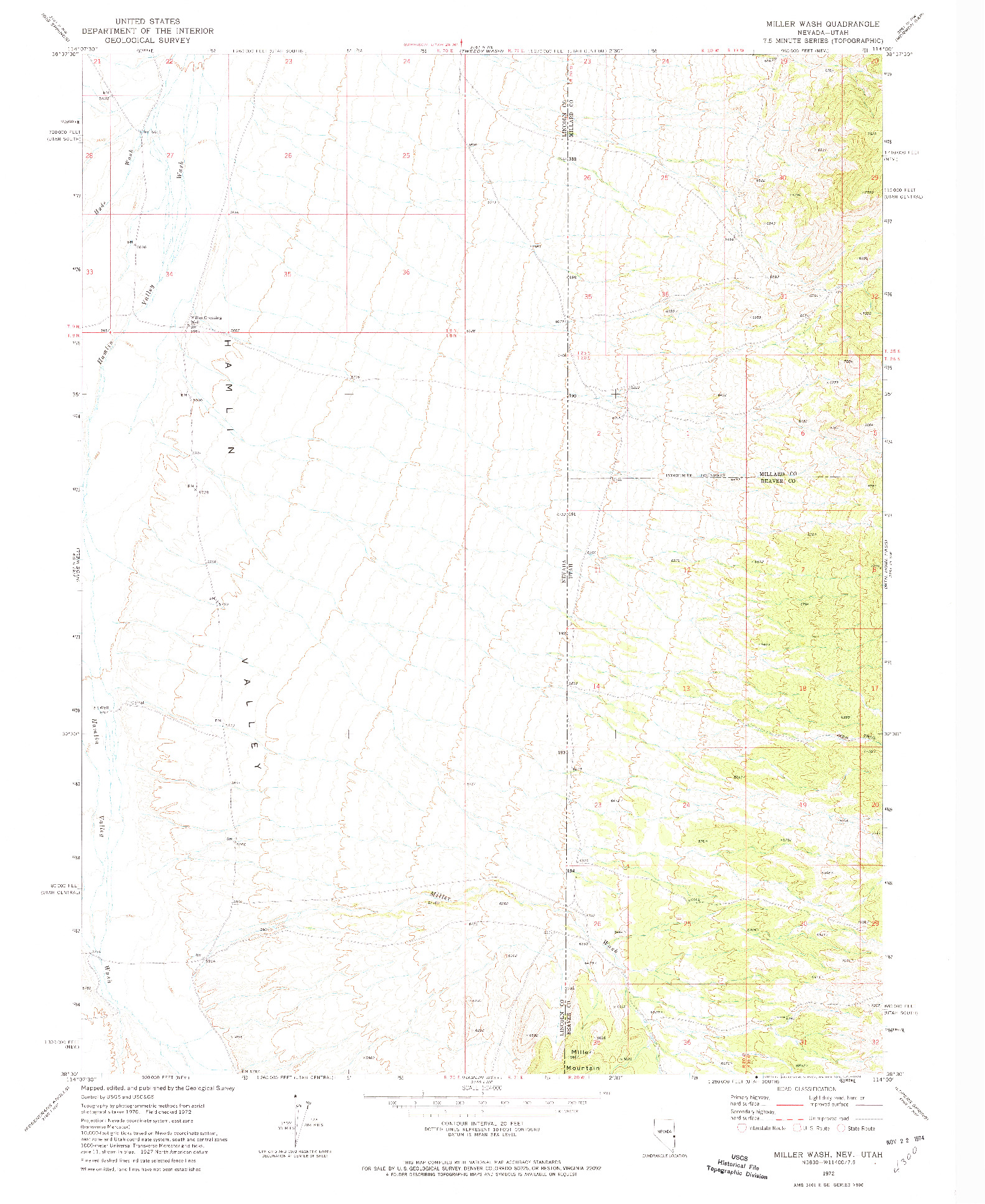 USGS 1:24000-SCALE QUADRANGLE FOR MILLER WASH, NV 1972