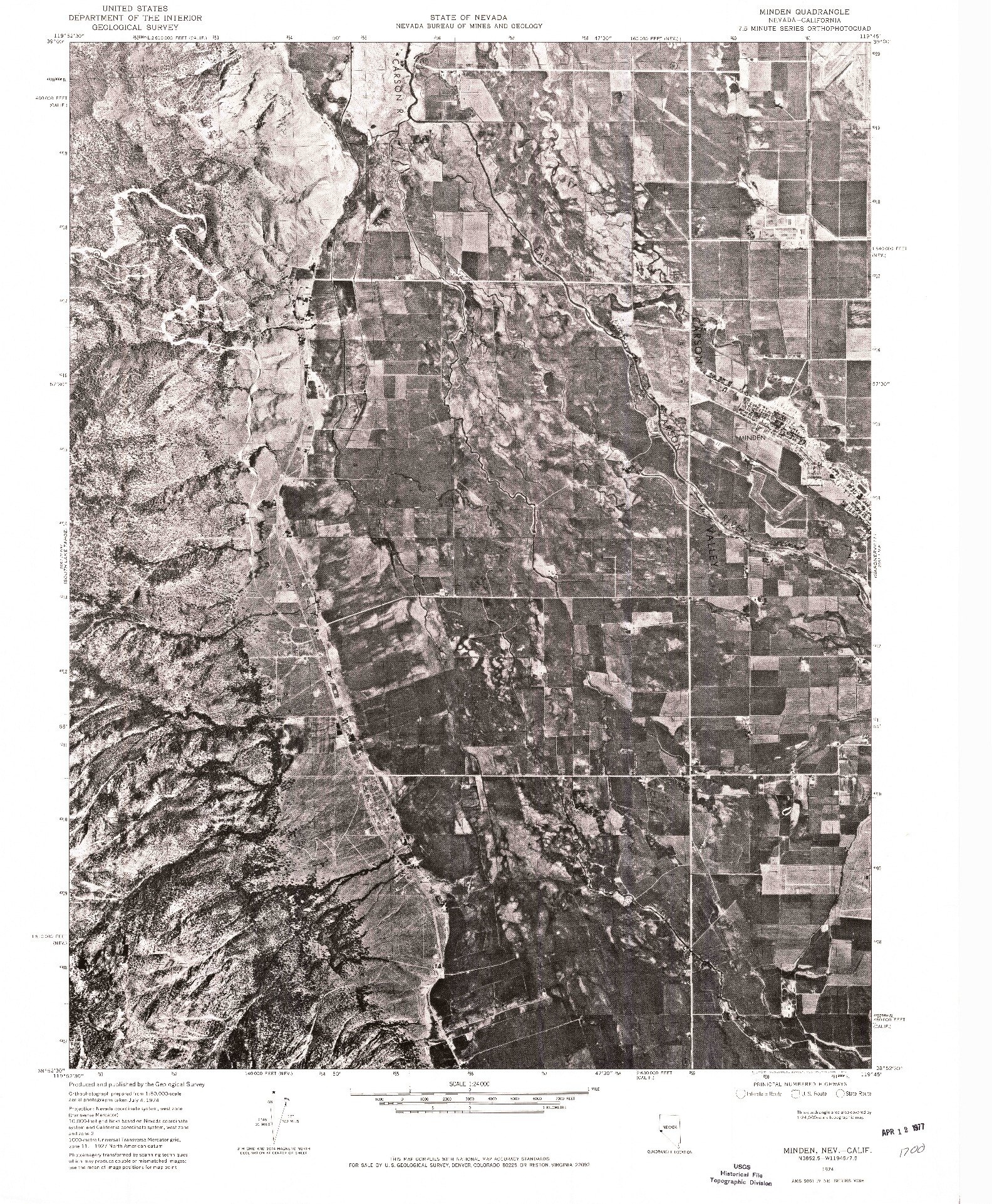USGS 1:24000-SCALE QUADRANGLE FOR MINDEN, NV 1974
