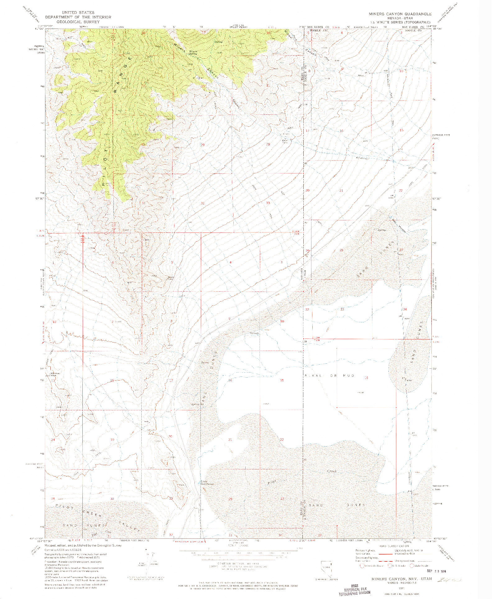 USGS 1:24000-SCALE QUADRANGLE FOR MINERS CANYON, NV 1971
