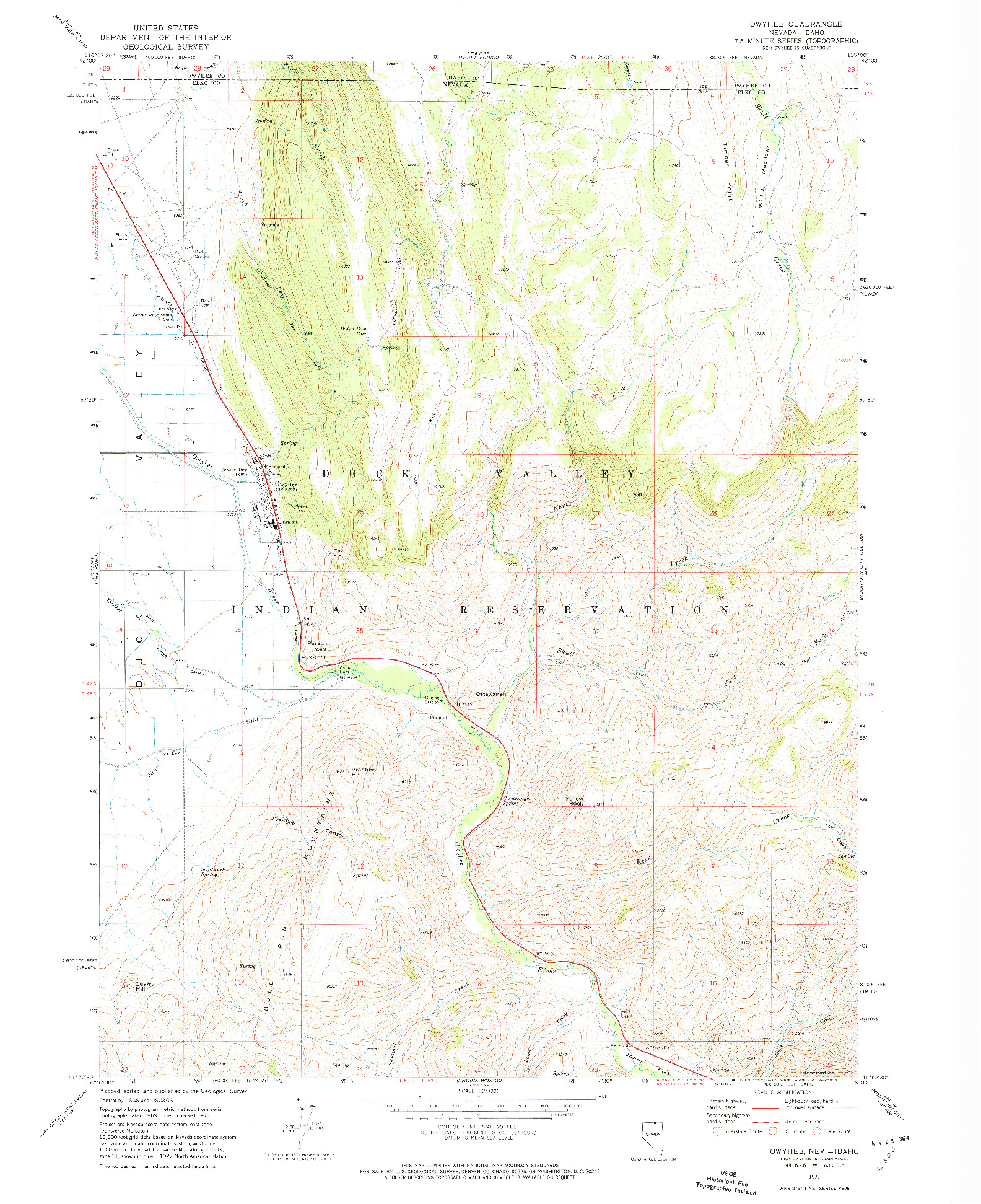 USGS 1:24000-SCALE QUADRANGLE FOR OWYHEE, NV 1971