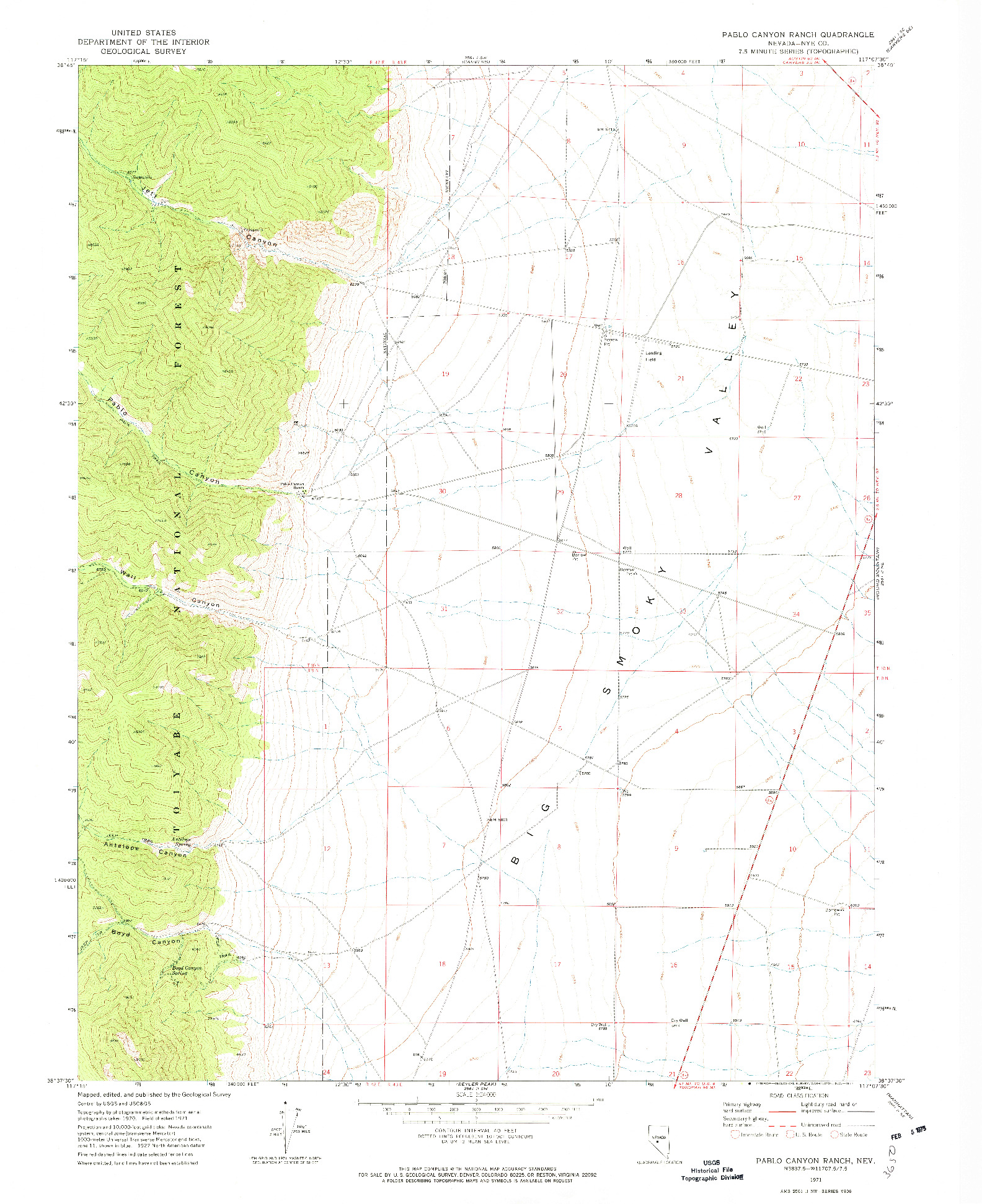USGS 1:24000-SCALE QUADRANGLE FOR PABLO CANYON RANCH, NV 1971