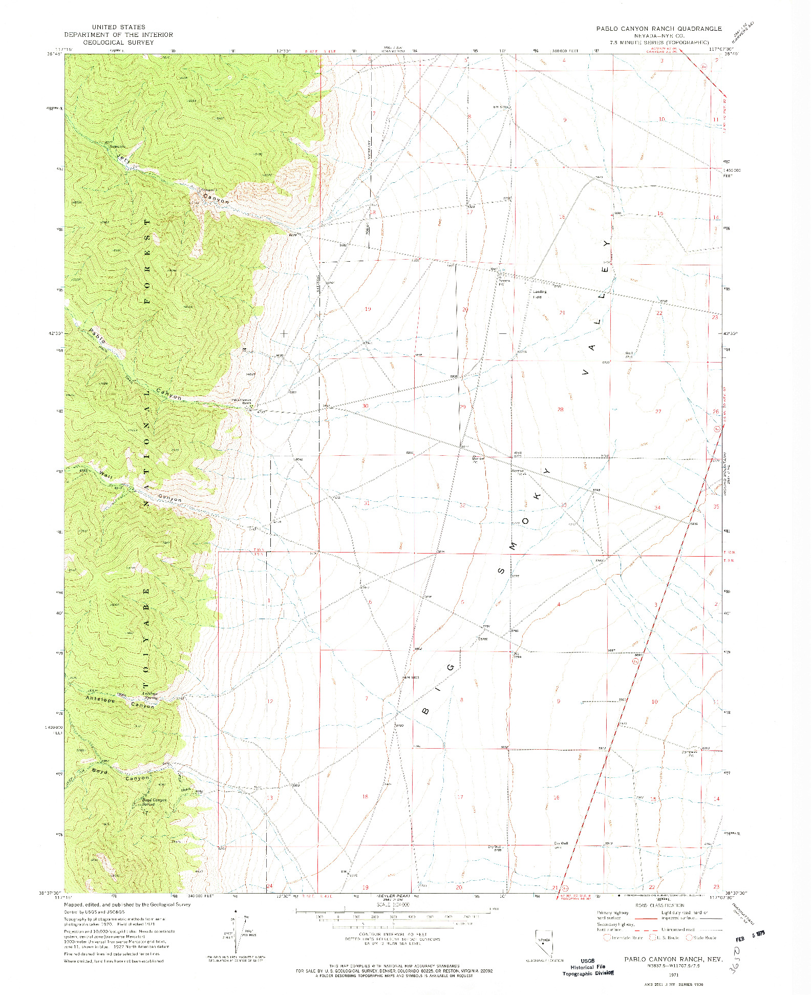 USGS 1:24000-SCALE QUADRANGLE FOR PABLO CANYON RANCH, NV 1971