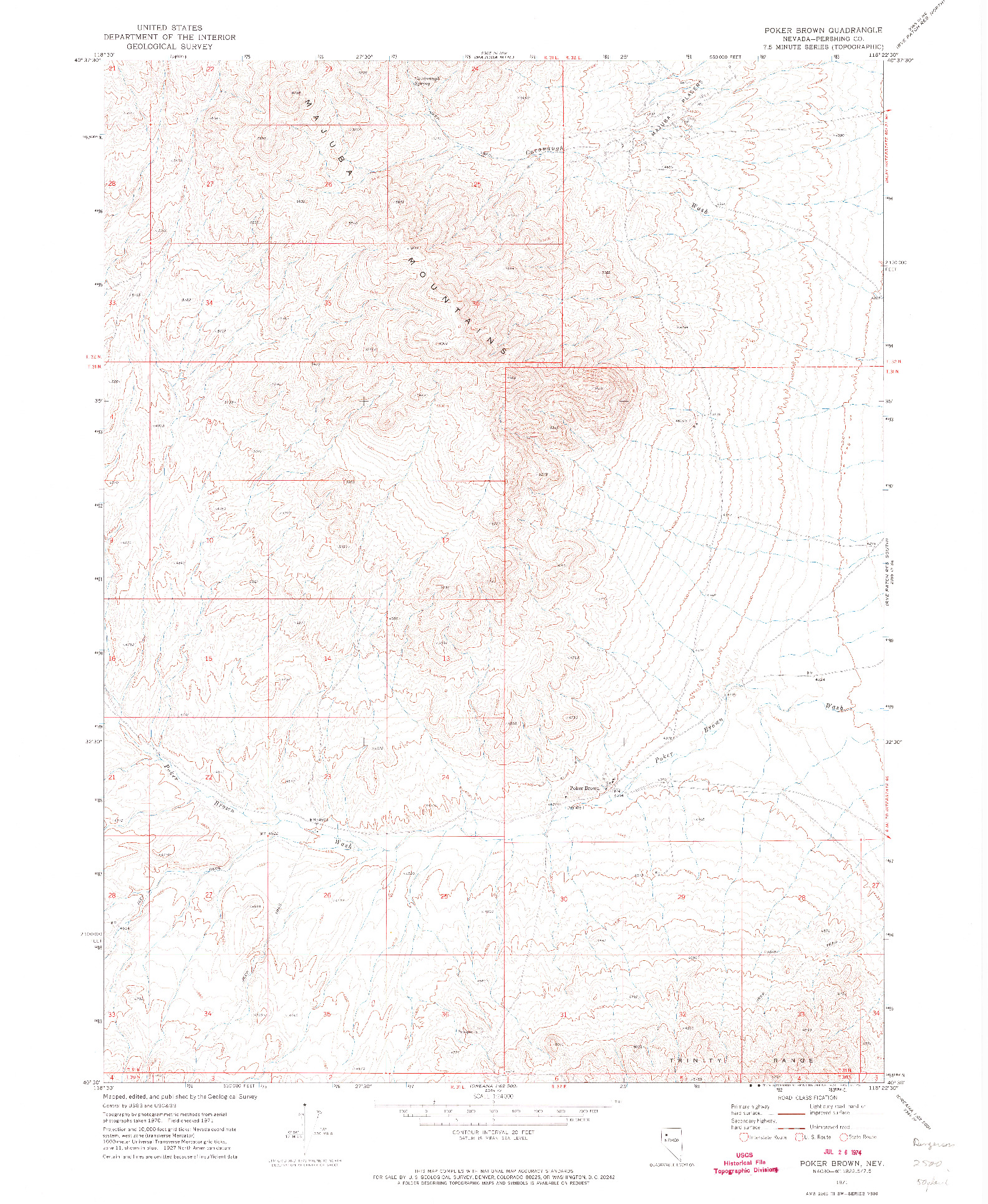 USGS 1:24000-SCALE QUADRANGLE FOR POKER BROWN, NV 1971