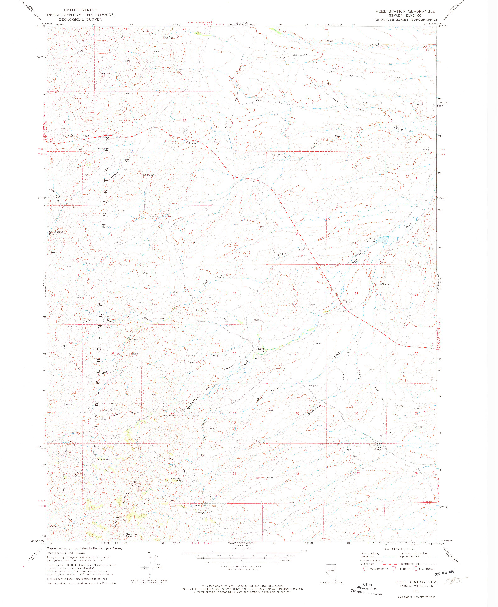 USGS 1:24000-SCALE QUADRANGLE FOR REED STATION, NV 1971