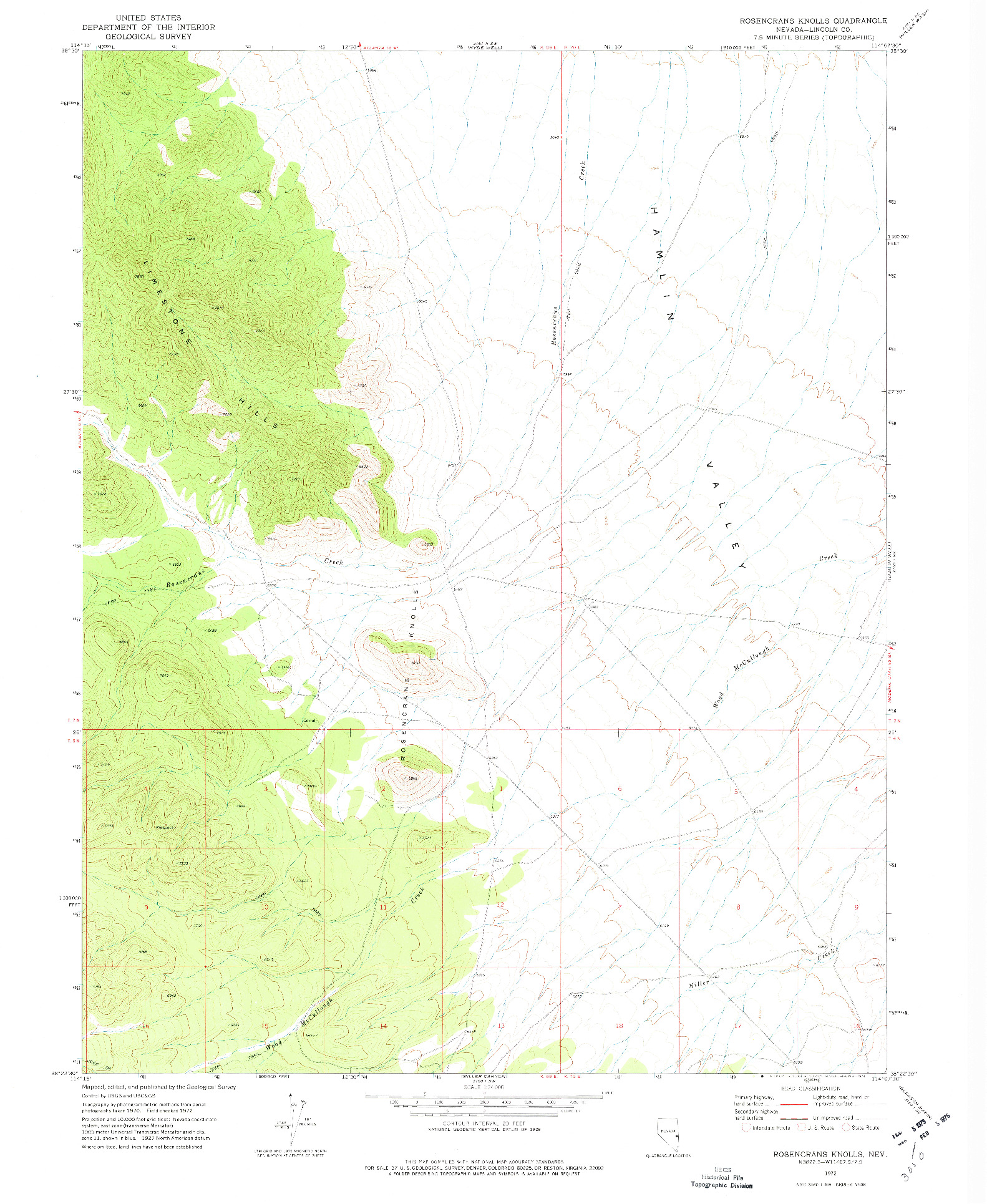 USGS 1:24000-SCALE QUADRANGLE FOR ROSENCRANS KNOLLS, NV 1972