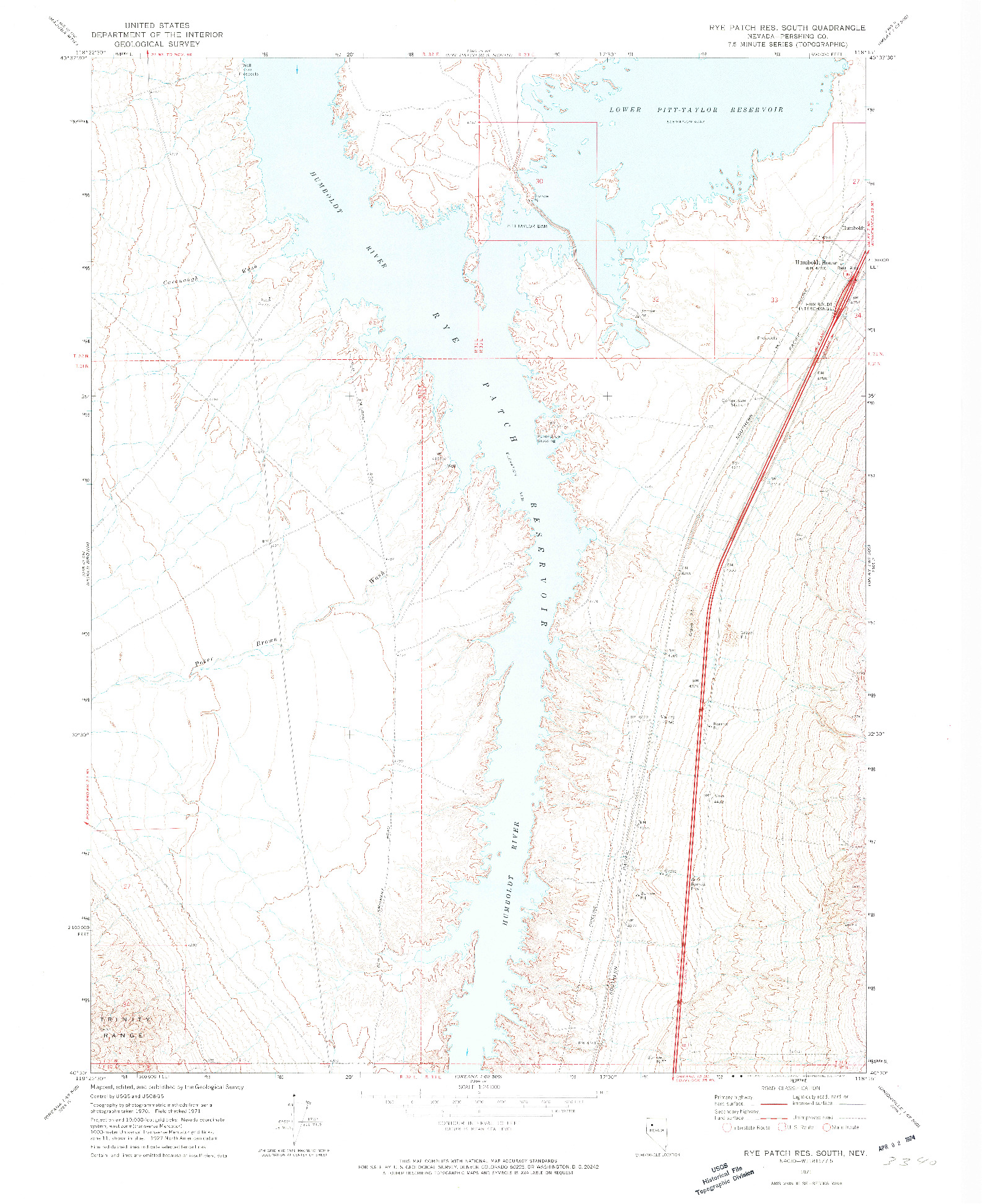 USGS 1:24000-SCALE QUADRANGLE FOR RYE PATCH RESERVOIR SOUTH, NV 1971