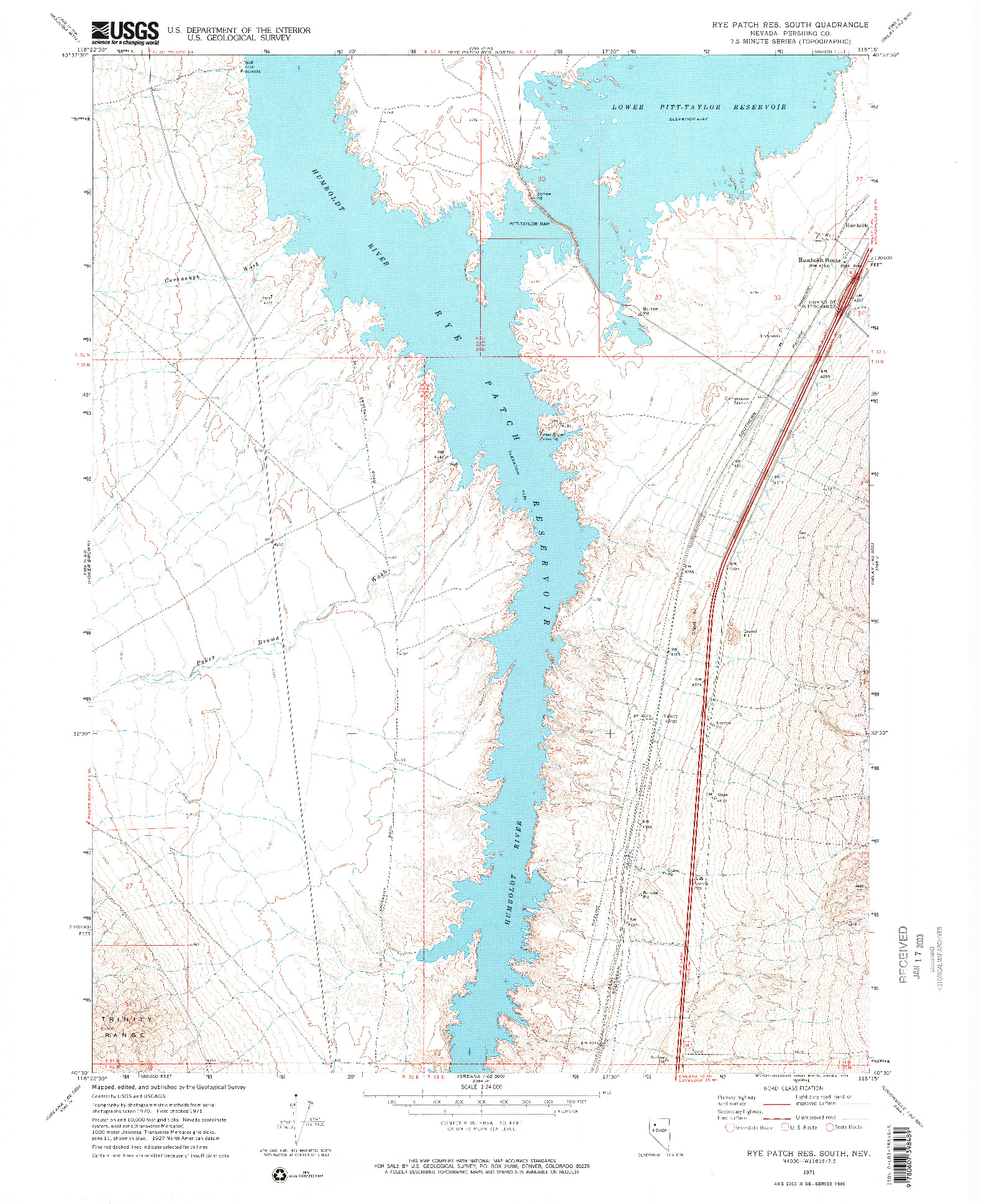 USGS 1:24000-SCALE QUADRANGLE FOR RYE PATCH RESERVOIR SOUTH, NV 1971