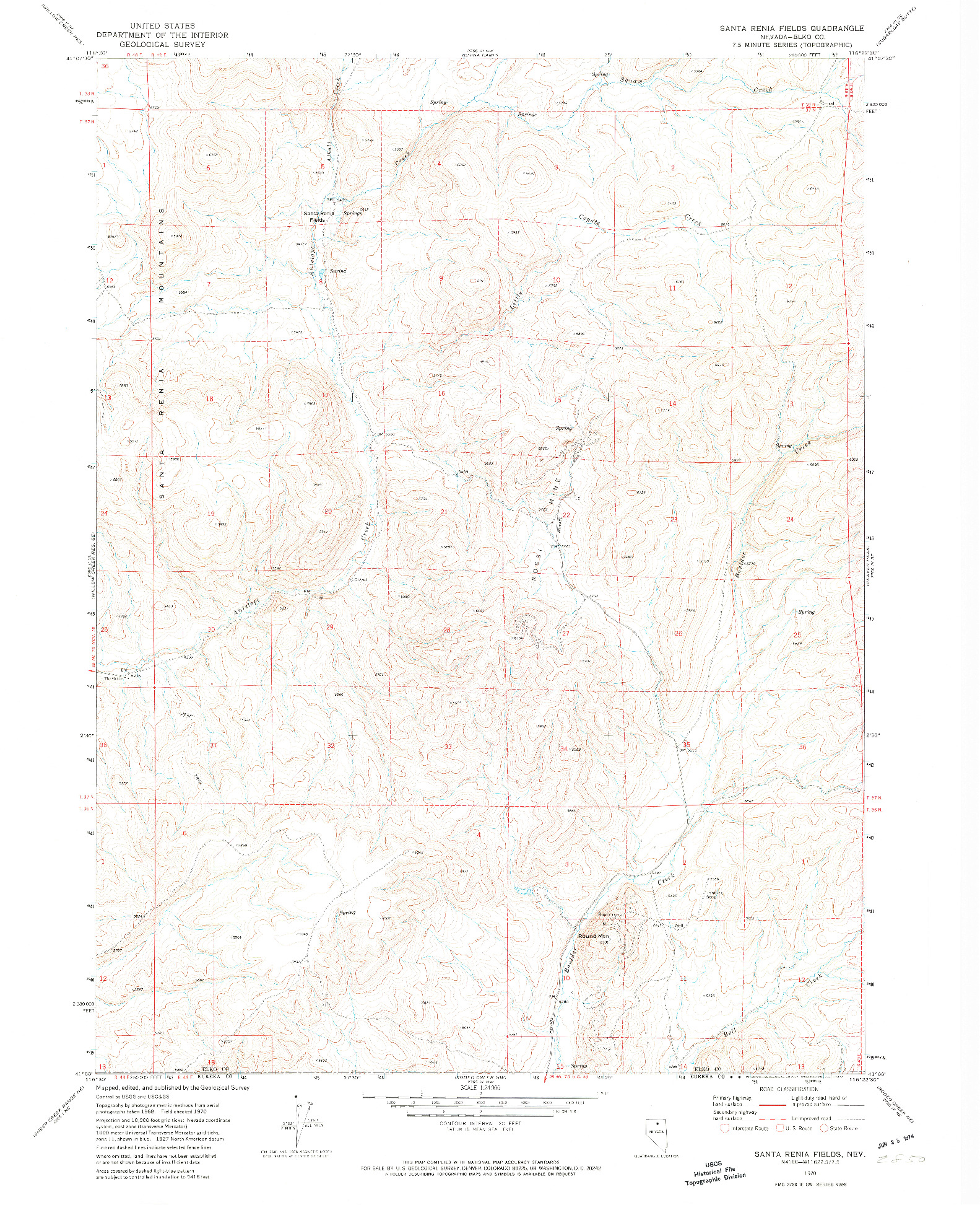 USGS 1:24000-SCALE QUADRANGLE FOR SANTA RENIA FIELDS, NV 1970