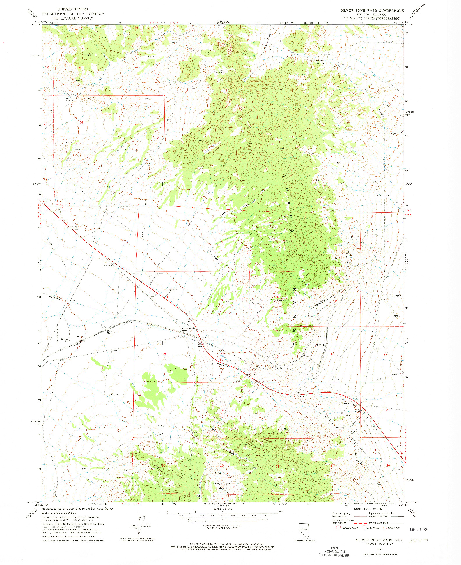 USGS 1:24000-SCALE QUADRANGLE FOR SILVER ZONE PASS, NV 1971