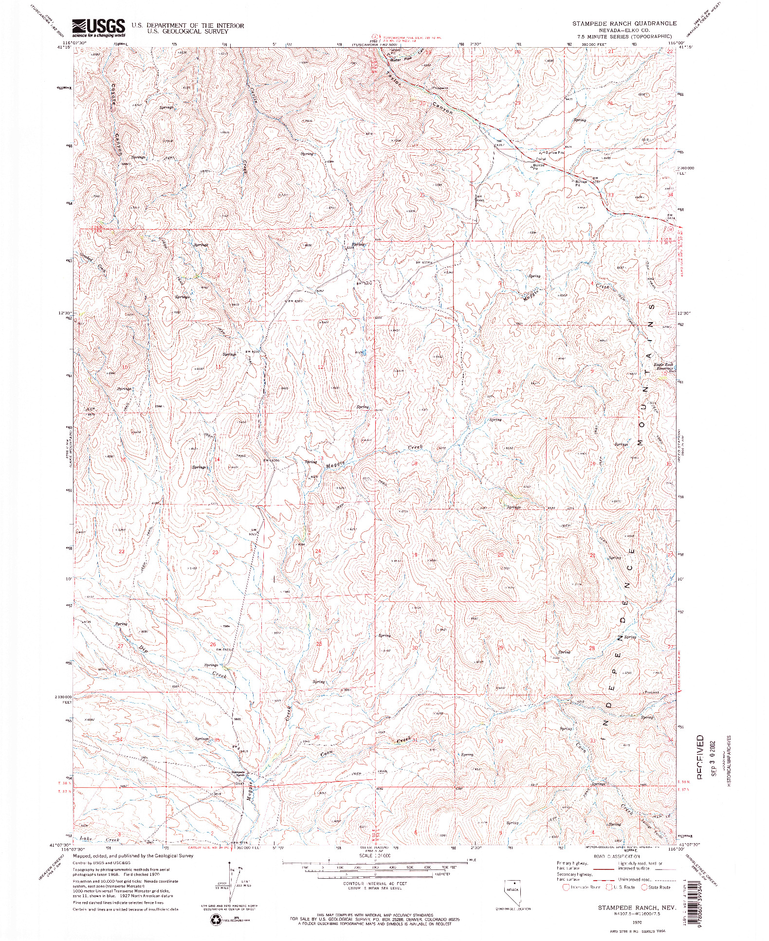 USGS 1:24000-SCALE QUADRANGLE FOR STAMPEDE RANCH, NV 1970