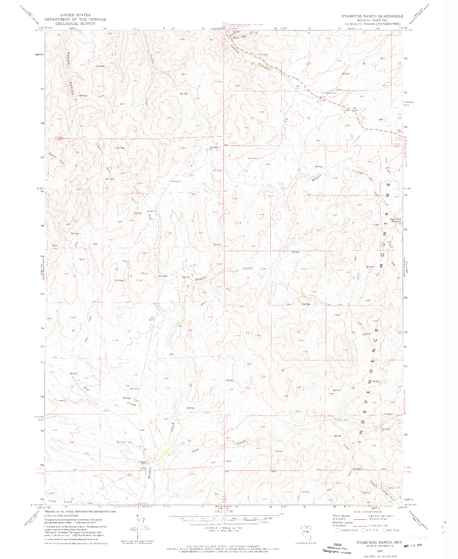 USGS 1:24000-SCALE QUADRANGLE FOR STAMPEDE RANCH, NV 1970