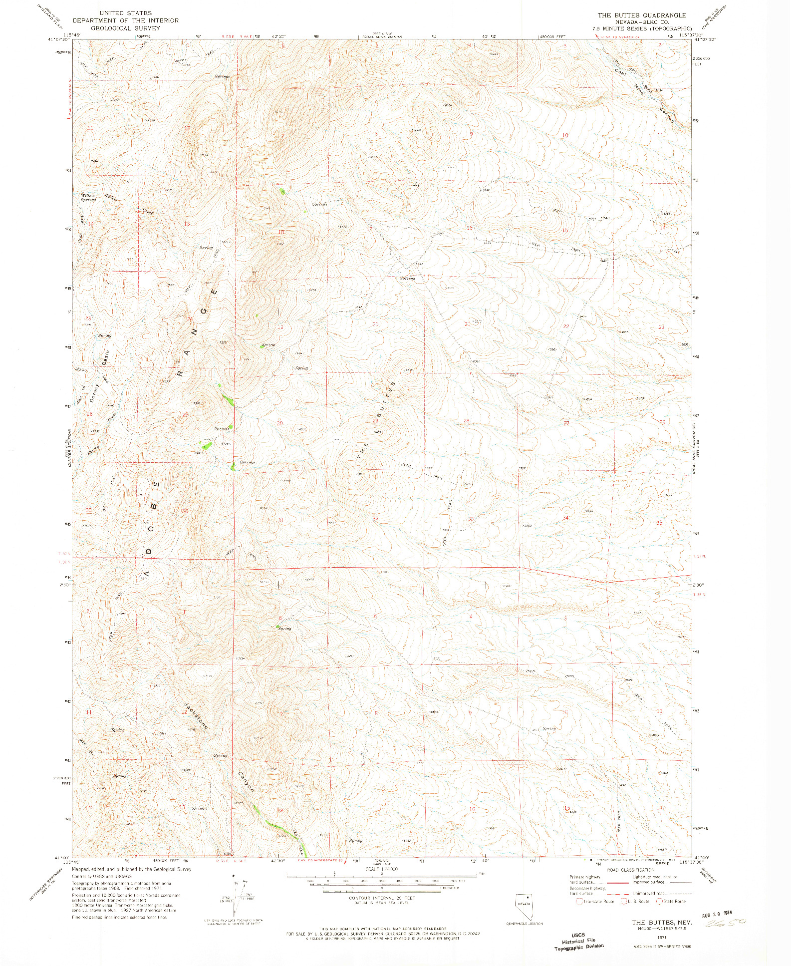 USGS 1:24000-SCALE QUADRANGLE FOR THE BUTTES, NV 1971