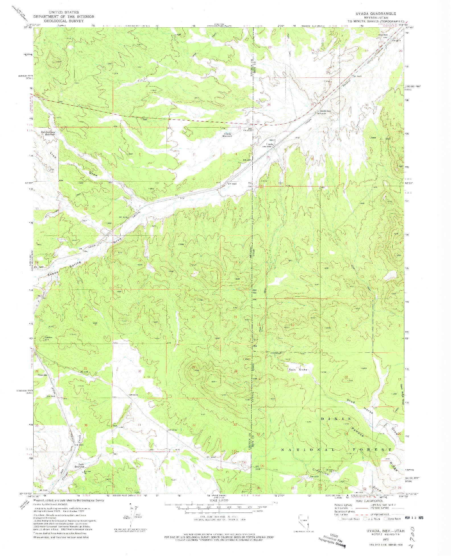 USGS 1:24000-SCALE QUADRANGLE FOR UVADA, NV 1972