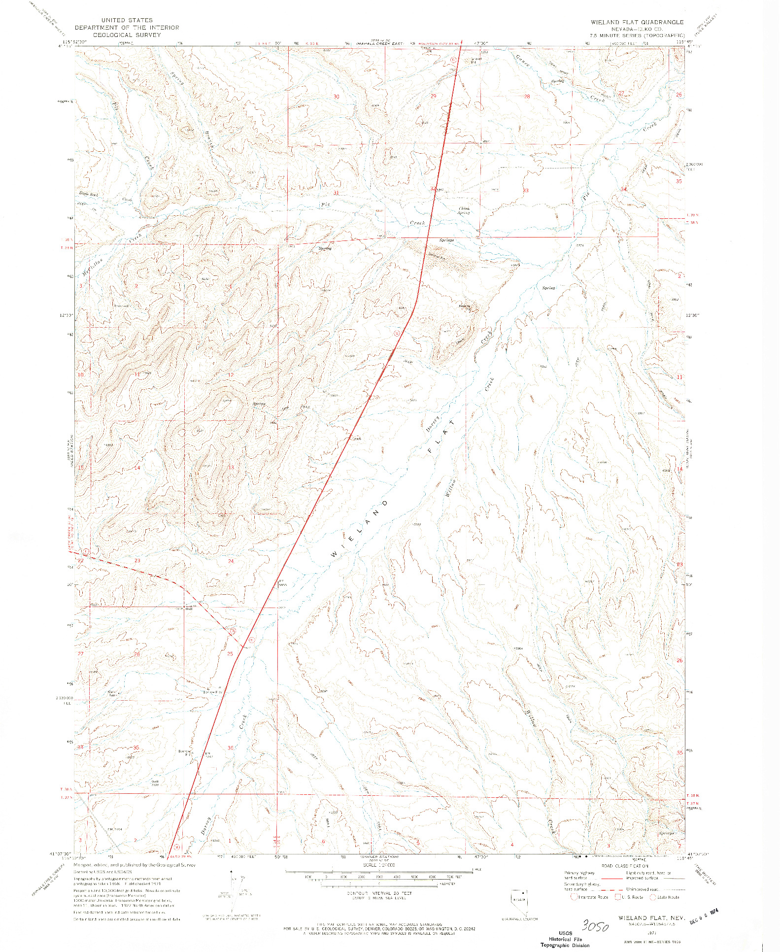 USGS 1:24000-SCALE QUADRANGLE FOR WIELAND FLAT, NV 1971
