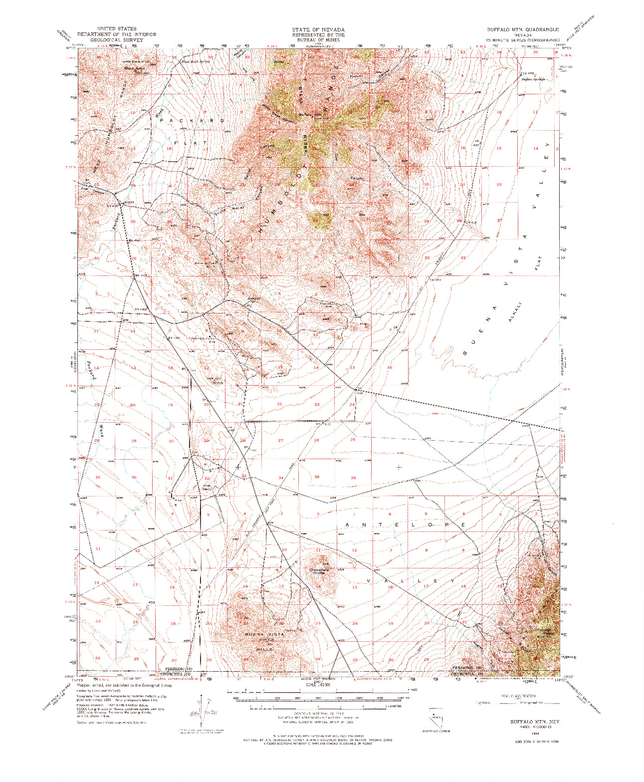 USGS 1:62500-SCALE QUADRANGLE FOR BUFFALO MTN, NV 1954