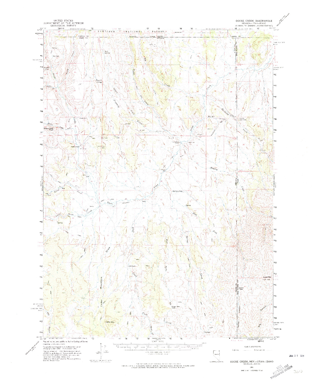 USGS 1:62500-SCALE QUADRANGLE FOR GOOSE CREEK, NV 1961
