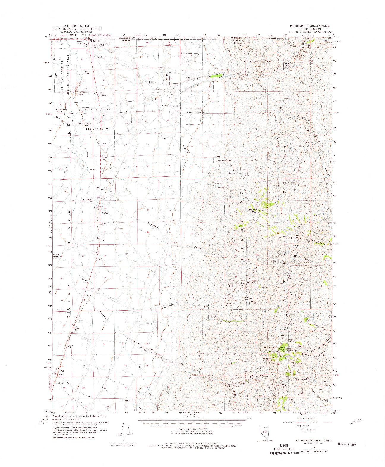 USGS 1:62500-SCALE QUADRANGLE FOR MCDERMITT, NV 1959