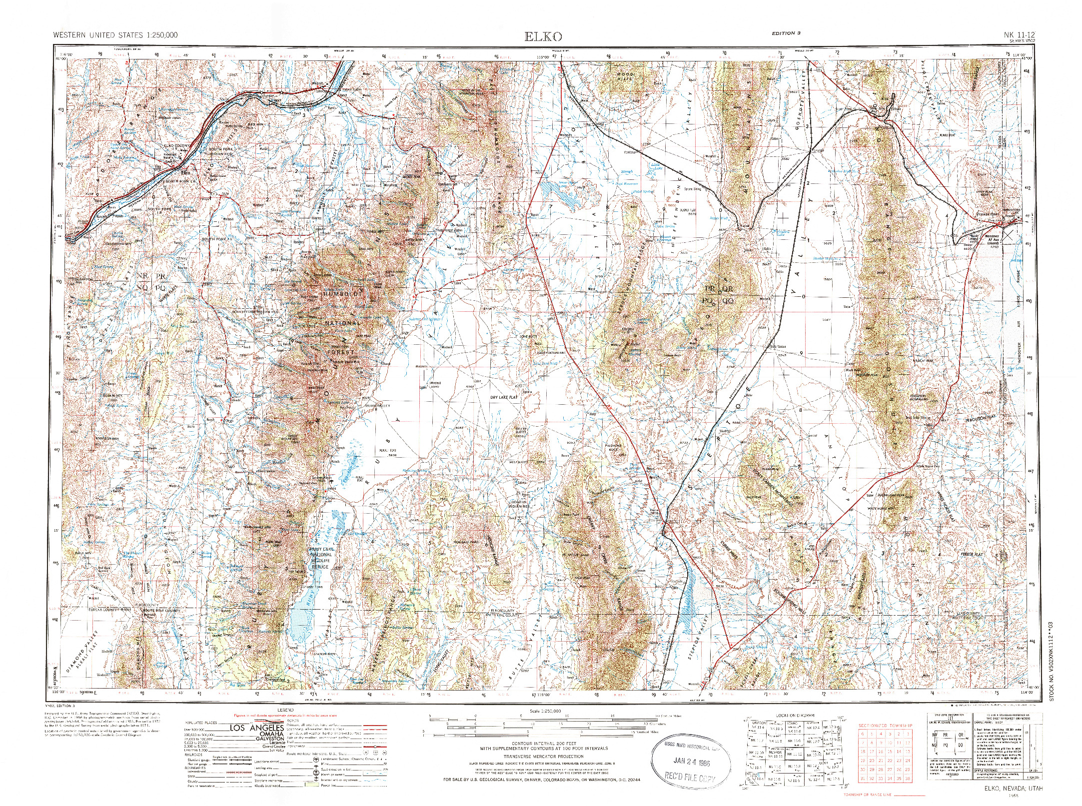 USGS 1:250000-SCALE QUADRANGLE FOR ELKO, NV 1955