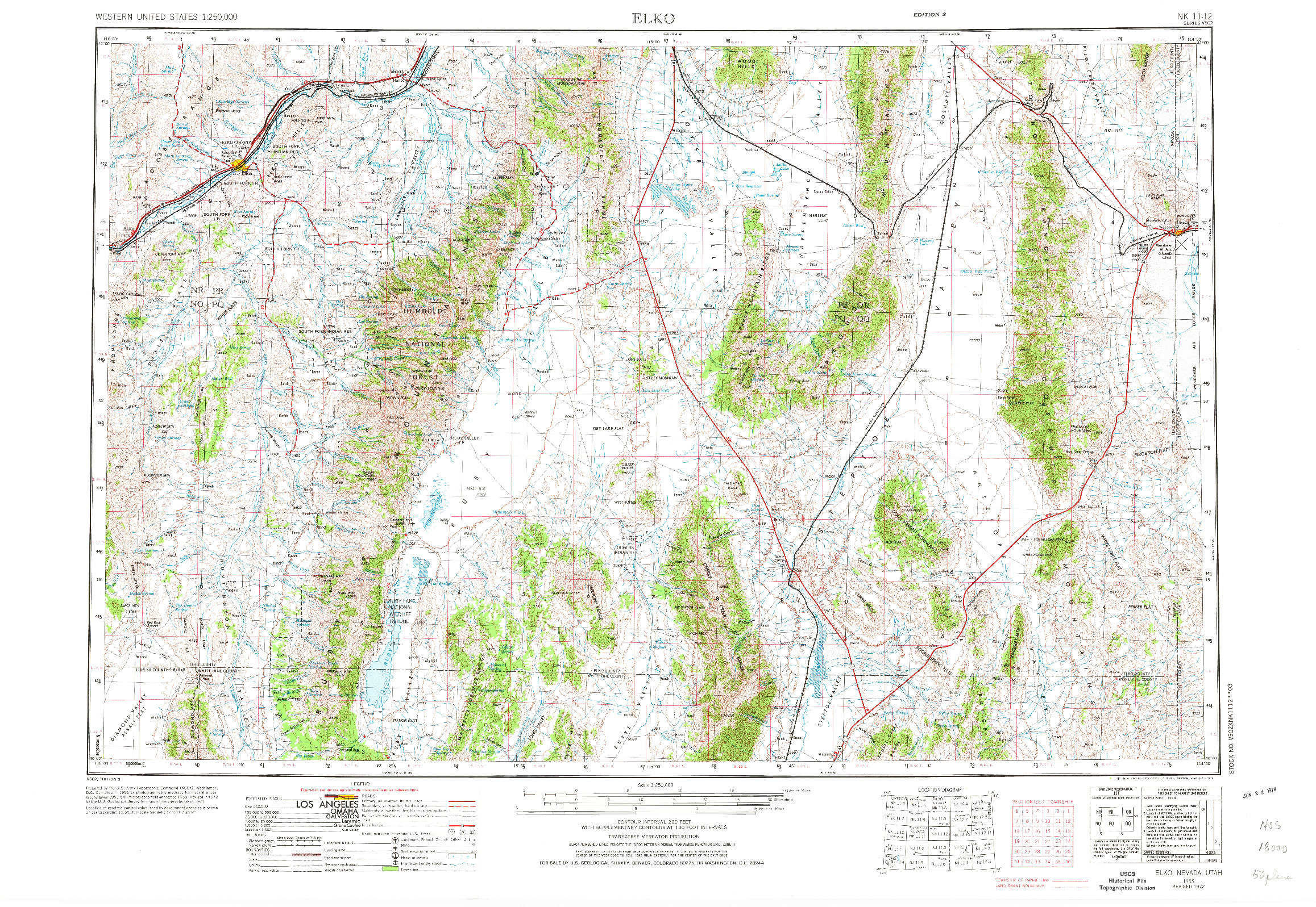 USGS 1:250000-SCALE QUADRANGLE FOR ELKO, NV 1955