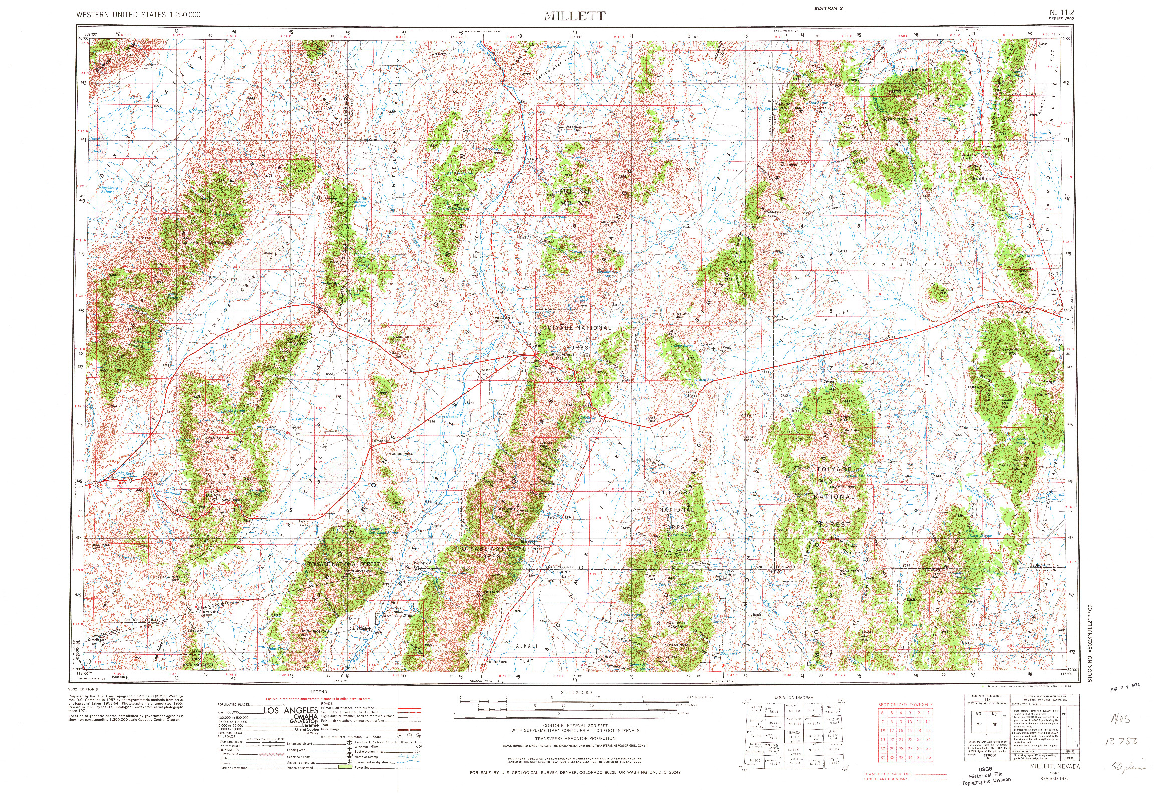 USGS 1:250000-SCALE QUADRANGLE FOR MILLETT, NV 1955