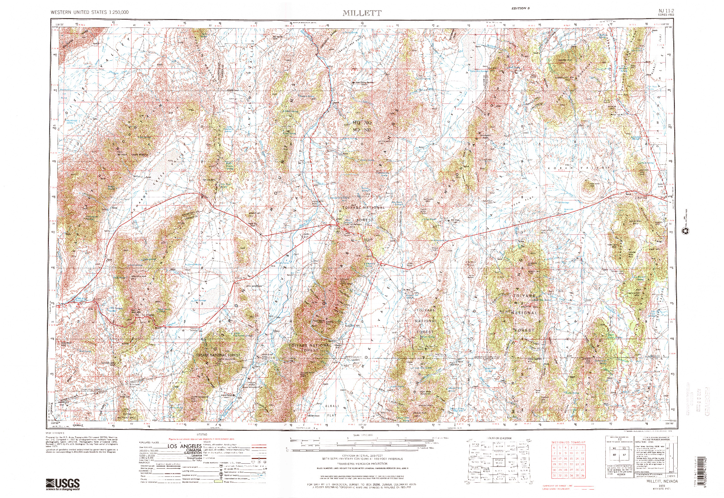 USGS 1:250000-SCALE QUADRANGLE FOR MILLETT, NV 1955