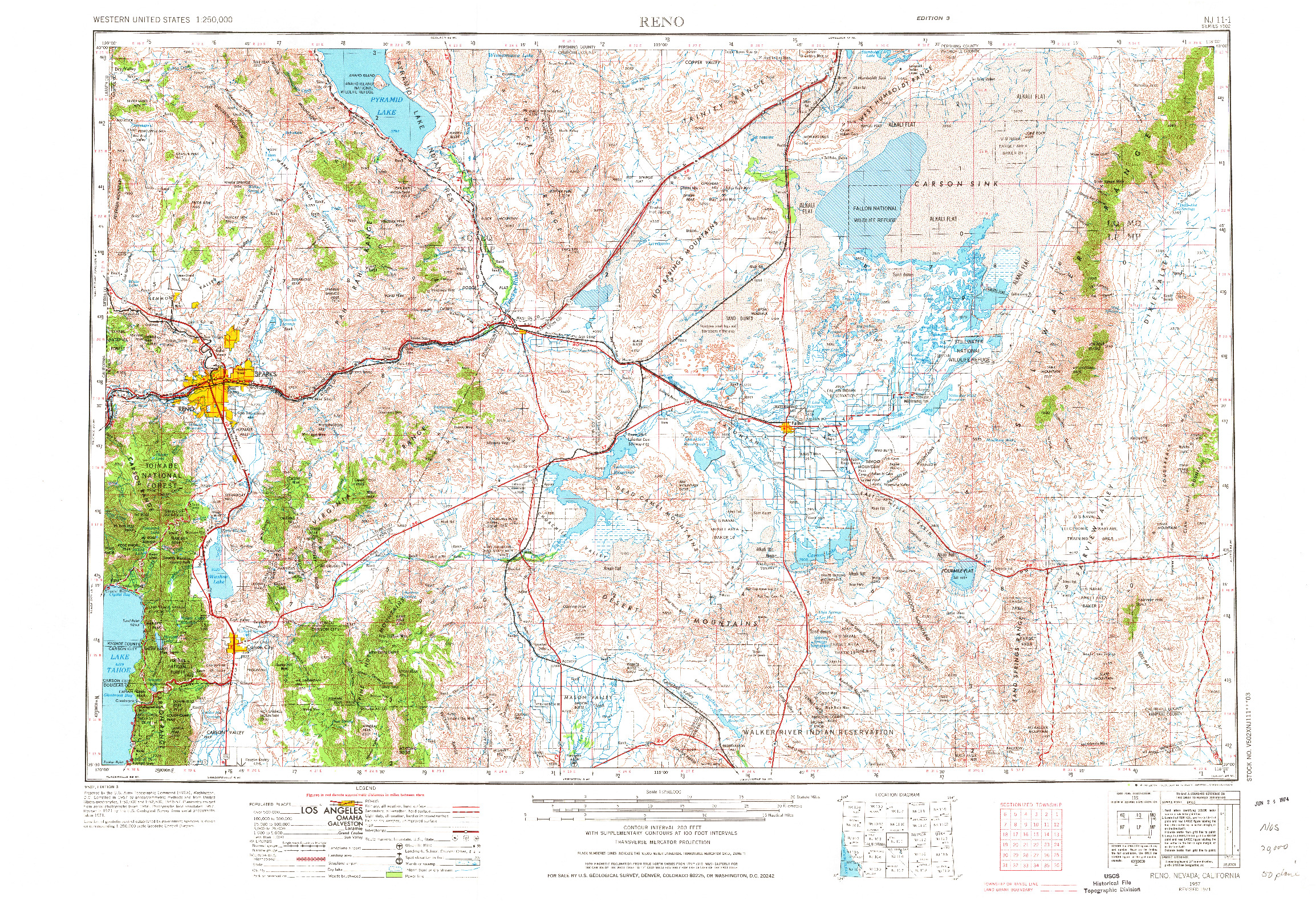 USGS 1:250000-SCALE QUADRANGLE FOR RENO, NV 1957