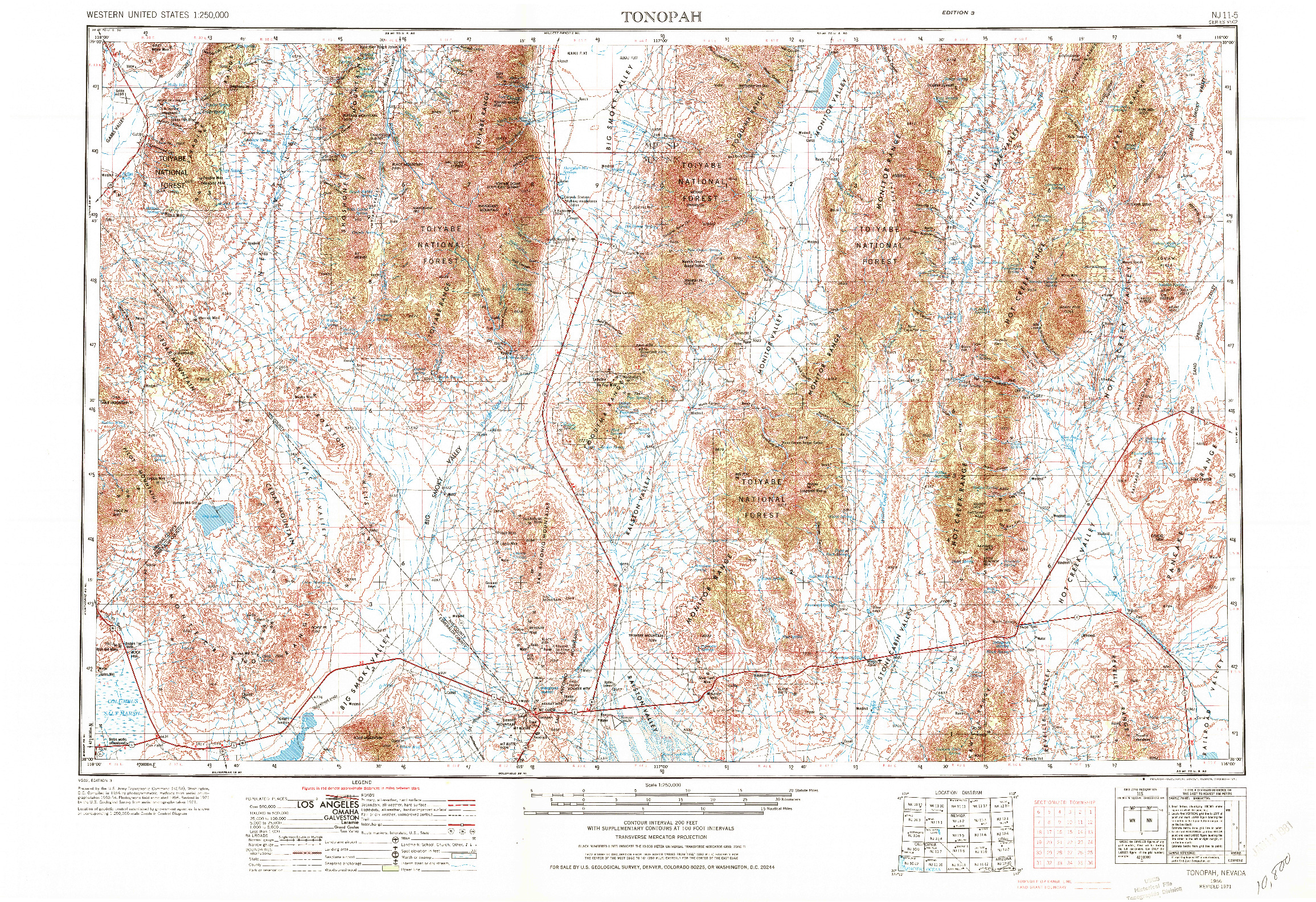 USGS 1:250000-SCALE QUADRANGLE FOR TONOPAH, NV 1956