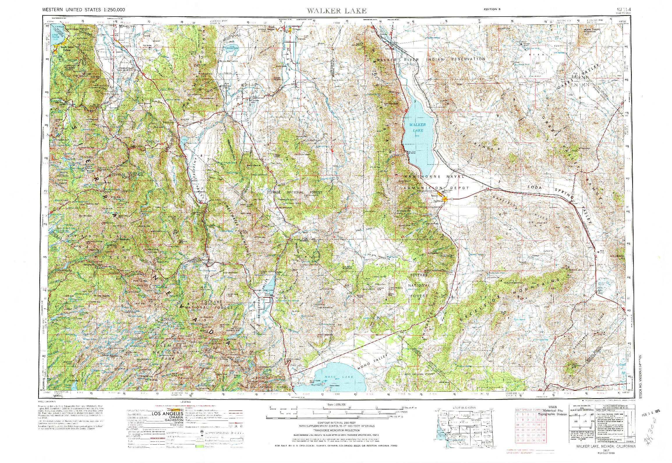 USGS 1:250000-SCALE QUADRANGLE FOR WALKER LAKE, NV 1957